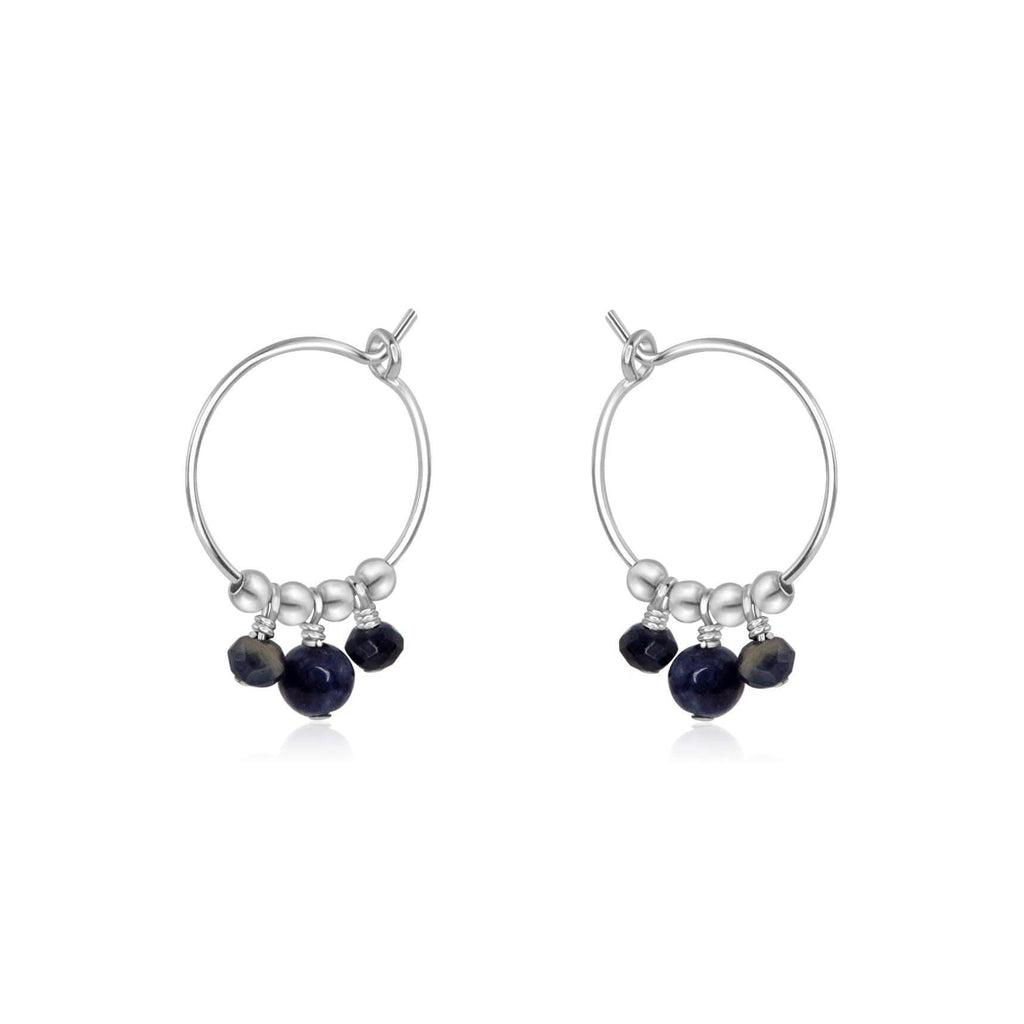Sapphire Gemstone Bead Drop Hoop Earrings - Sapphire Gemstone Bead Drop Hoop Earrings - Sterling Silver - Luna Tide Handmade Crystal Jewellery