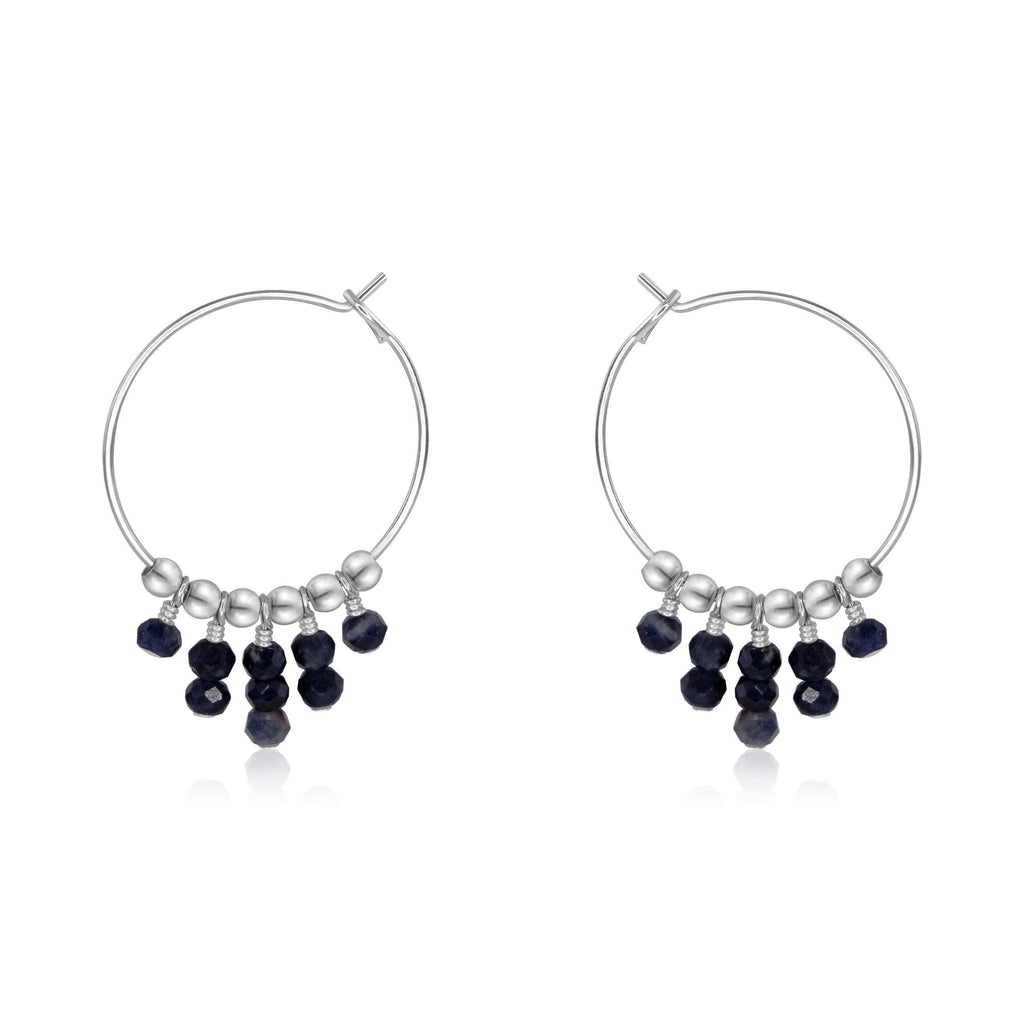 Sapphire Statement Hoop Earrings - Sapphire Statement Hoop Earrings - Sterling Silver - Luna Tide Handmade Crystal Jewellery