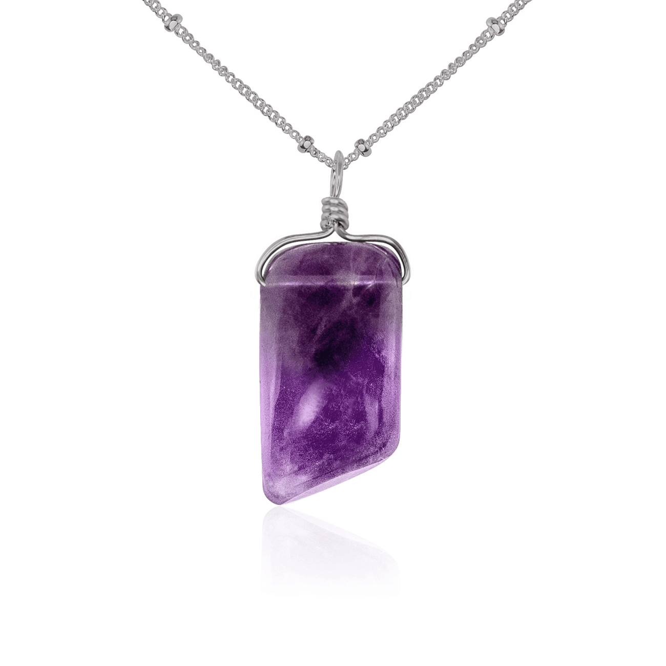 Small Smooth Amethyst Gentle Point Crystal Pendant Necklace - Small Smooth Amethyst Gentle Point Crystal Pendant Necklace - Stainless Steel / Satellite - Luna Tide Handmade Crystal Jewellery