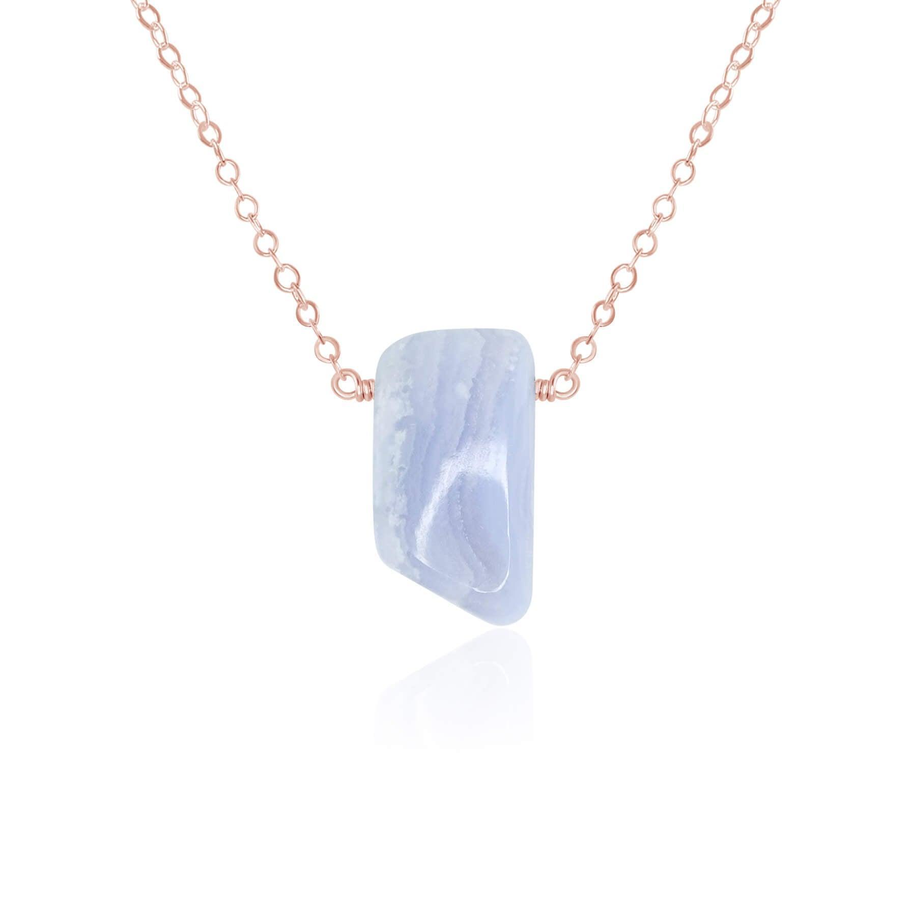 Small Smooth Blue Lace Agate Slab Necklace - Small Smooth Blue Lace Agate Slab Necklace - 14k Rose Gold Fill - Luna Tide Handmade Crystal Jewellery