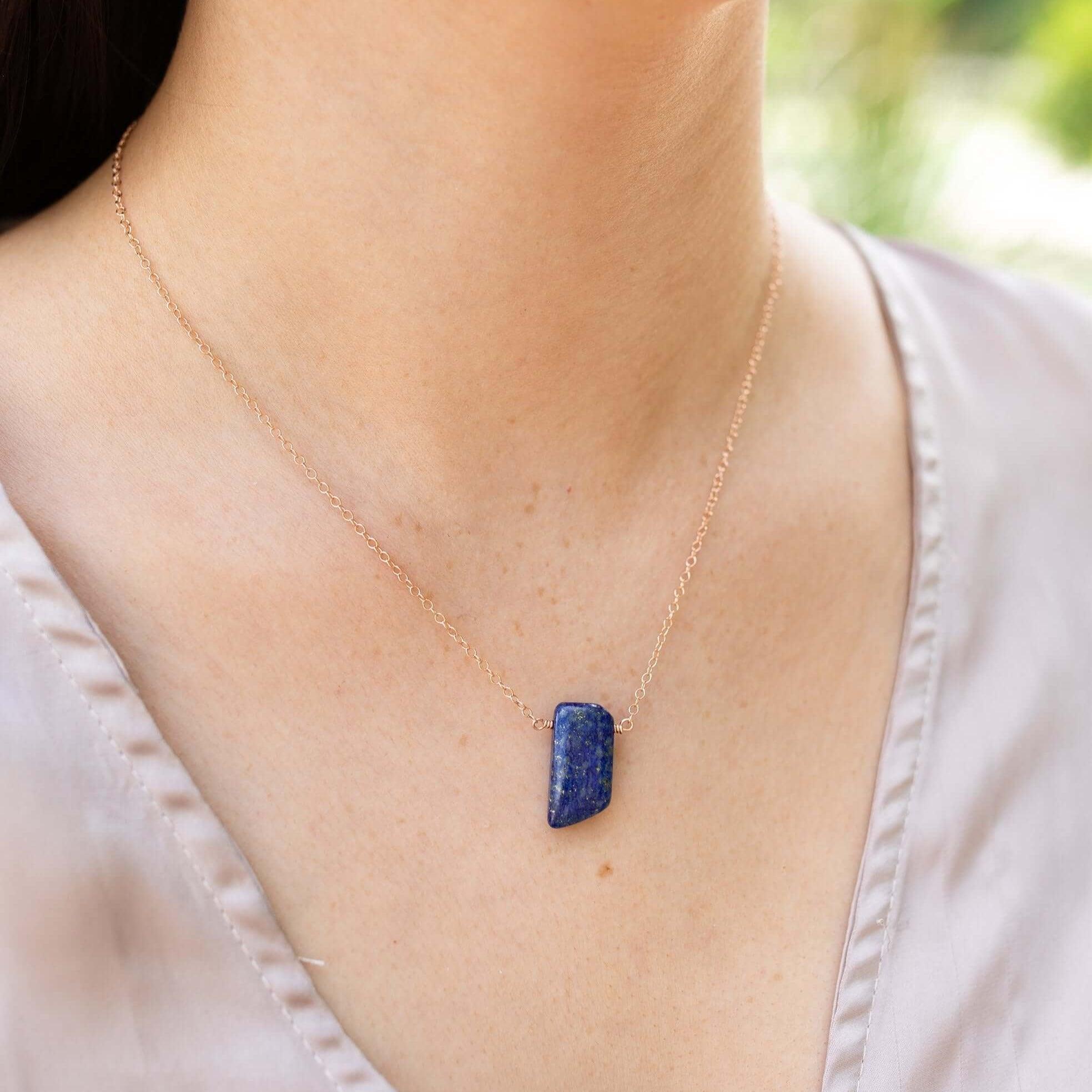 Small Smooth Blue Lapis Lazuli Crystal Slab Necklace - Small Smooth Blue Lapis Lazuli Crystal Slab Necklace - Sterling Silver - Luna Tide Handmade Crystal Jewellery