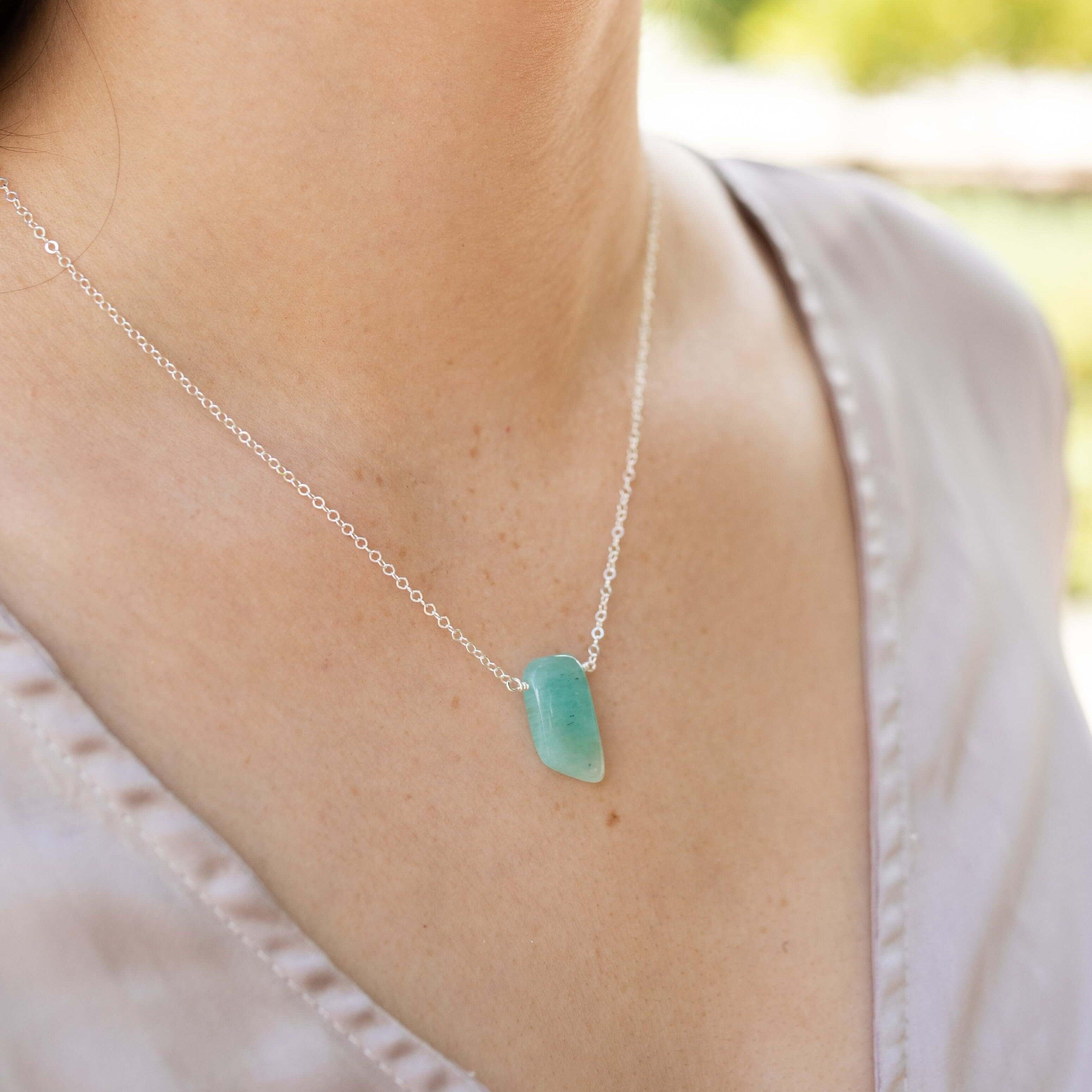 Small Smooth Green Amazonite Crystal Slab Necklace - Small Smooth Green Amazonite Crystal Slab Necklace - Sterling Silver - Luna Tide Handmade Crystal Jewellery