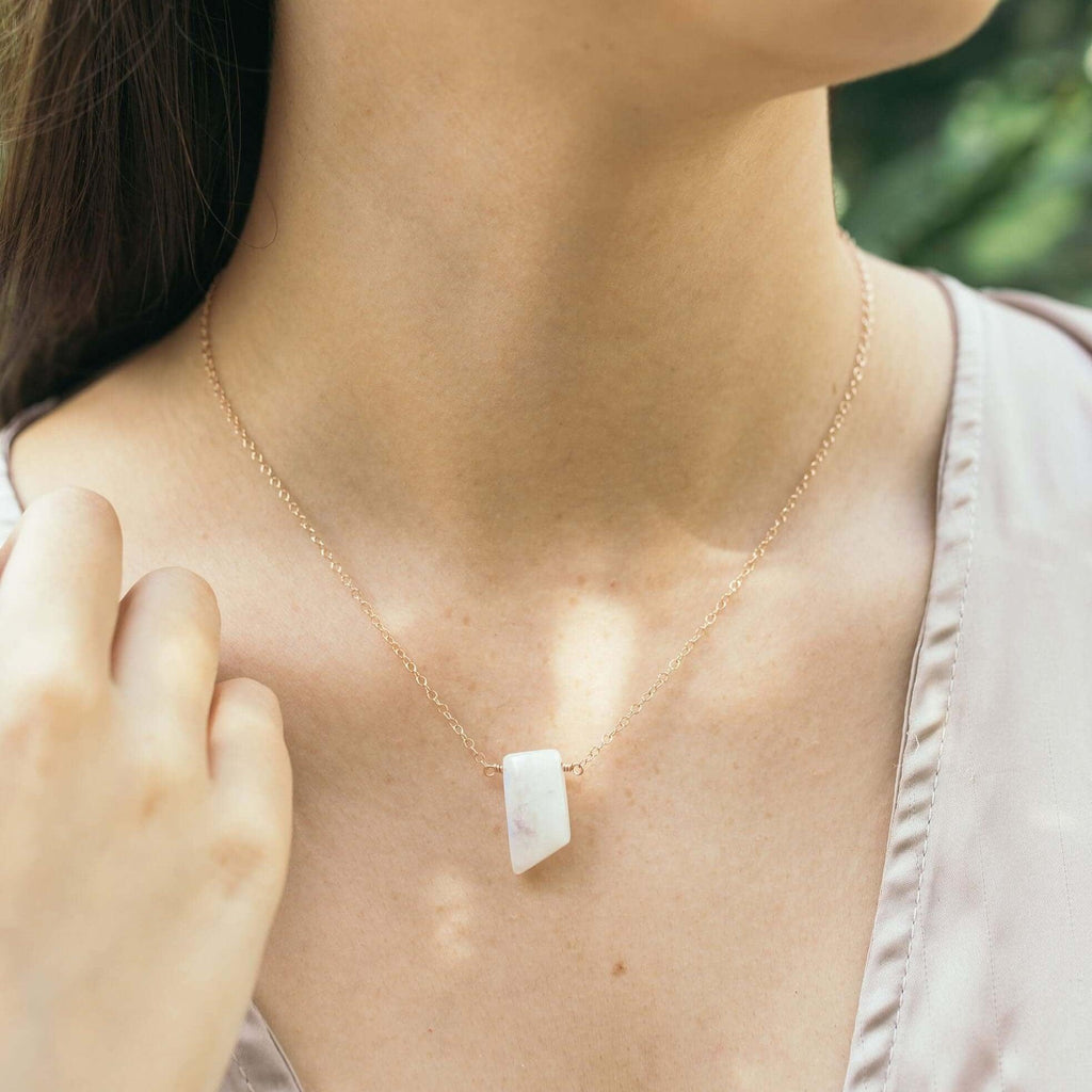 Small Smooth Rainbow Moonstone Crystal Slab Necklace - Small Smooth Rainbow Moonstone Crystal Slab Necklace - 14k Gold Fill - Luna Tide Handmade Crystal Jewellery