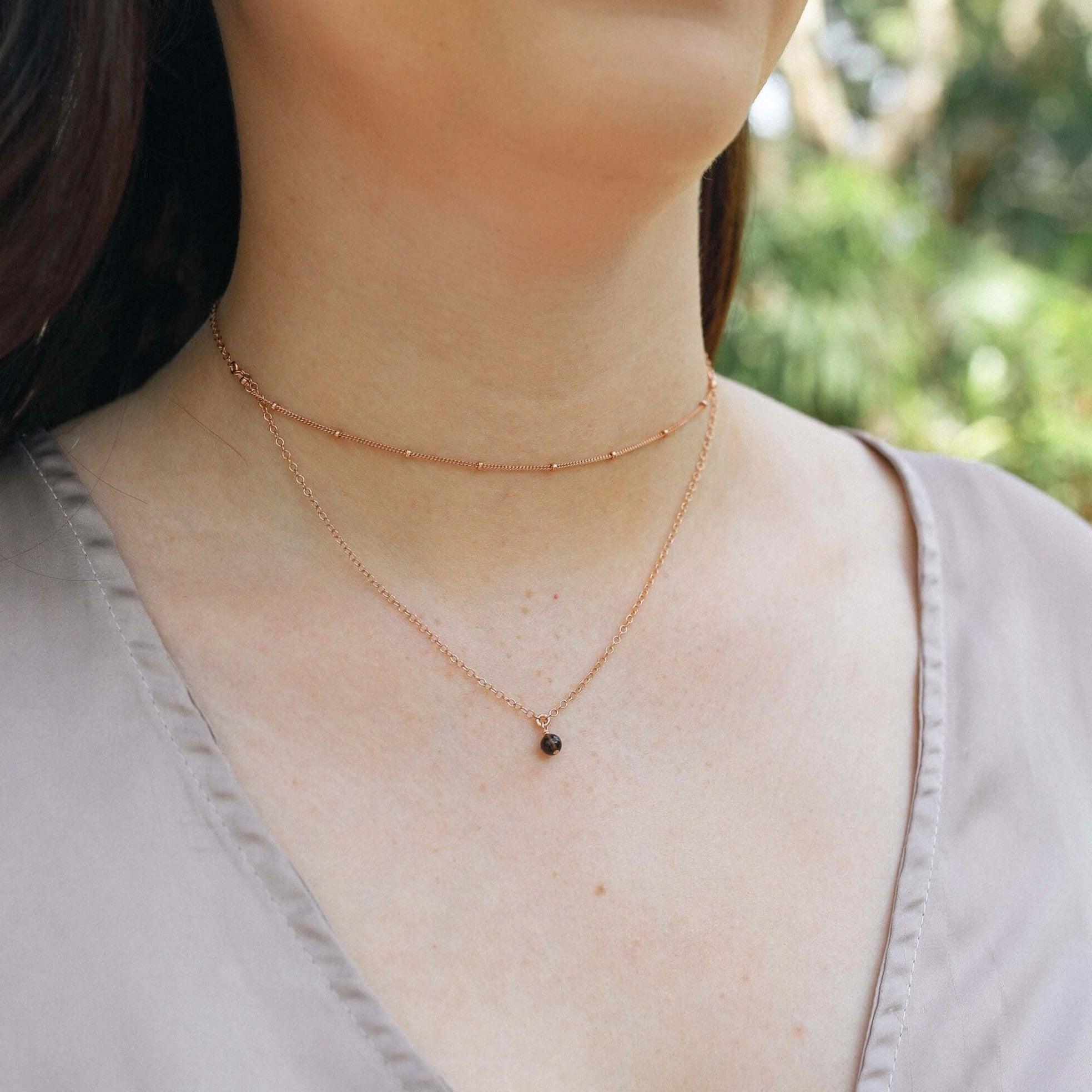 Smoky Quartz Gemstone Chain Layered Choker Necklace - Smoky Quartz Gemstone Chain Layered Choker Necklace - 14k Gold Fill - Luna Tide Handmade Crystal Jewellery