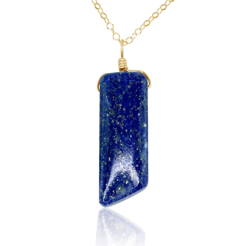 Smooth Blue Lapis Lazuli Natural Point Crystal Necklace - Smooth Blue Lapis Lazuli Natural Point Crystal Necklace - 14k Gold Fill / Cable - Luna Tide Handmade Crystal Jewellery
