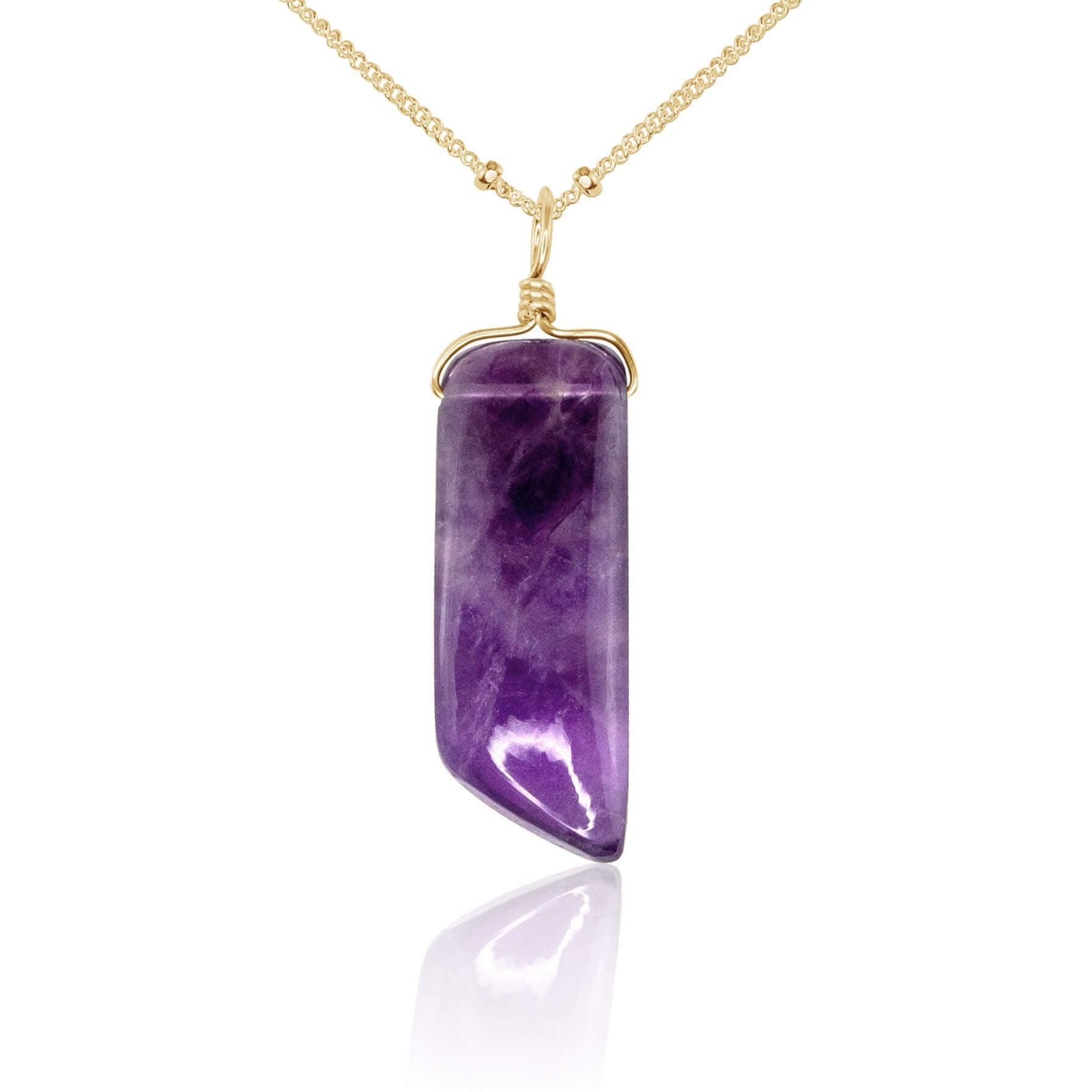 Smooth Purple Amethyst Natural Point Crystal Necklace - Smooth Purple Amethyst Natural Point Crystal Necklace - 14k Gold Fill / Satellite - Luna Tide Handmade Crystal Jewellery