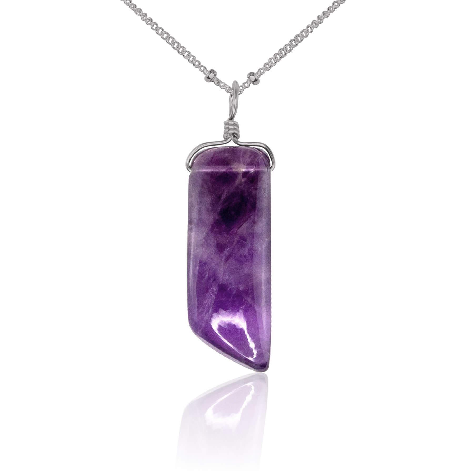 Smooth Purple Amethyst Natural Point Crystal Necklace - Smooth Purple Amethyst Natural Point Crystal Necklace - Stainless Steel / Satellite - Luna Tide Handmade Crystal Jewellery