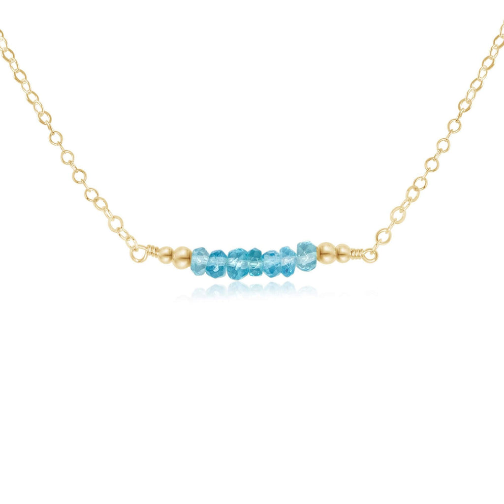 Sparkling Blue Apatite Faceted Bead Bar Necklace - Sparkling Blue Apatite Faceted Bead Bar Necklace - 14k Gold Fill - Luna Tide Handmade Crystal Jewellery
