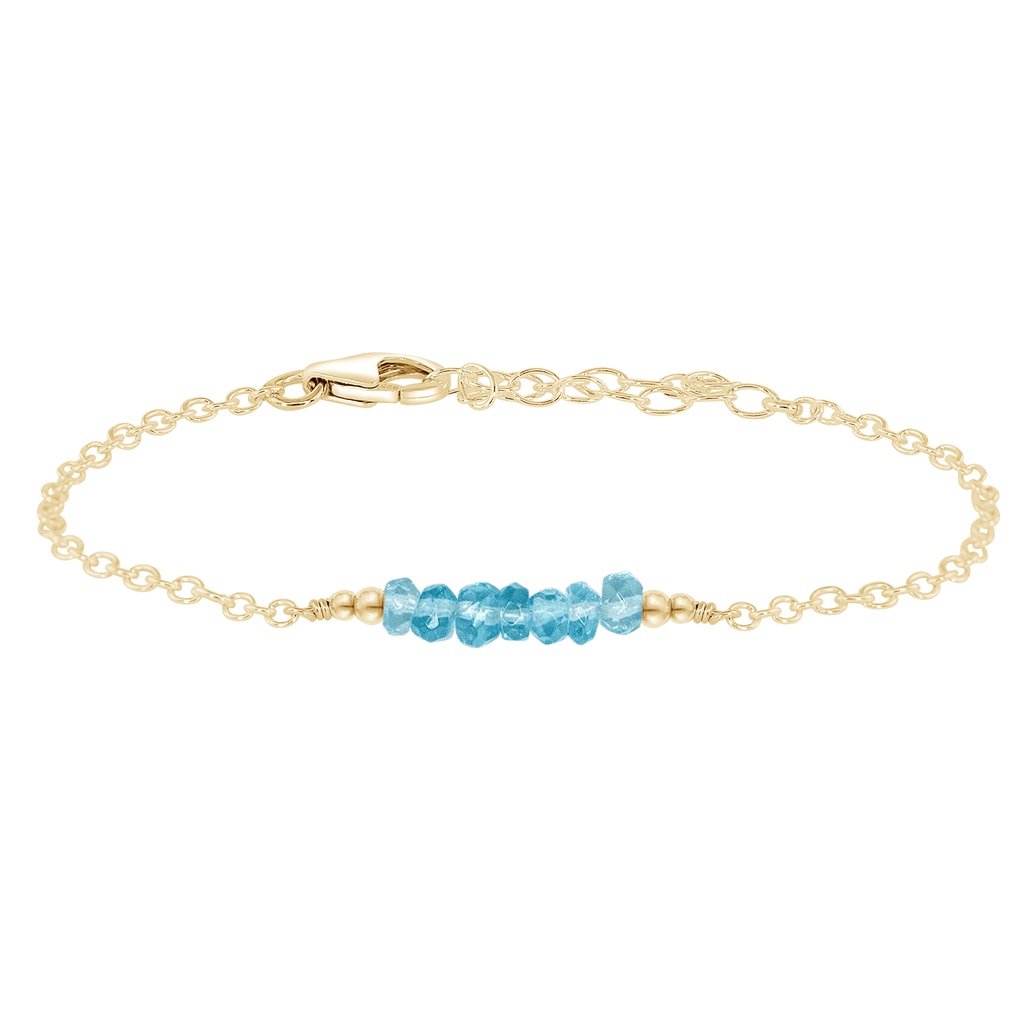 Sparkling Blue Apatite Gemstone Faceted Bead Bar Bracelet - Sparkling Blue Apatite Gemstone Faceted Bead Bar Bracelet - 14k Gold Fill - Luna Tide Handmade Crystal Jewellery
