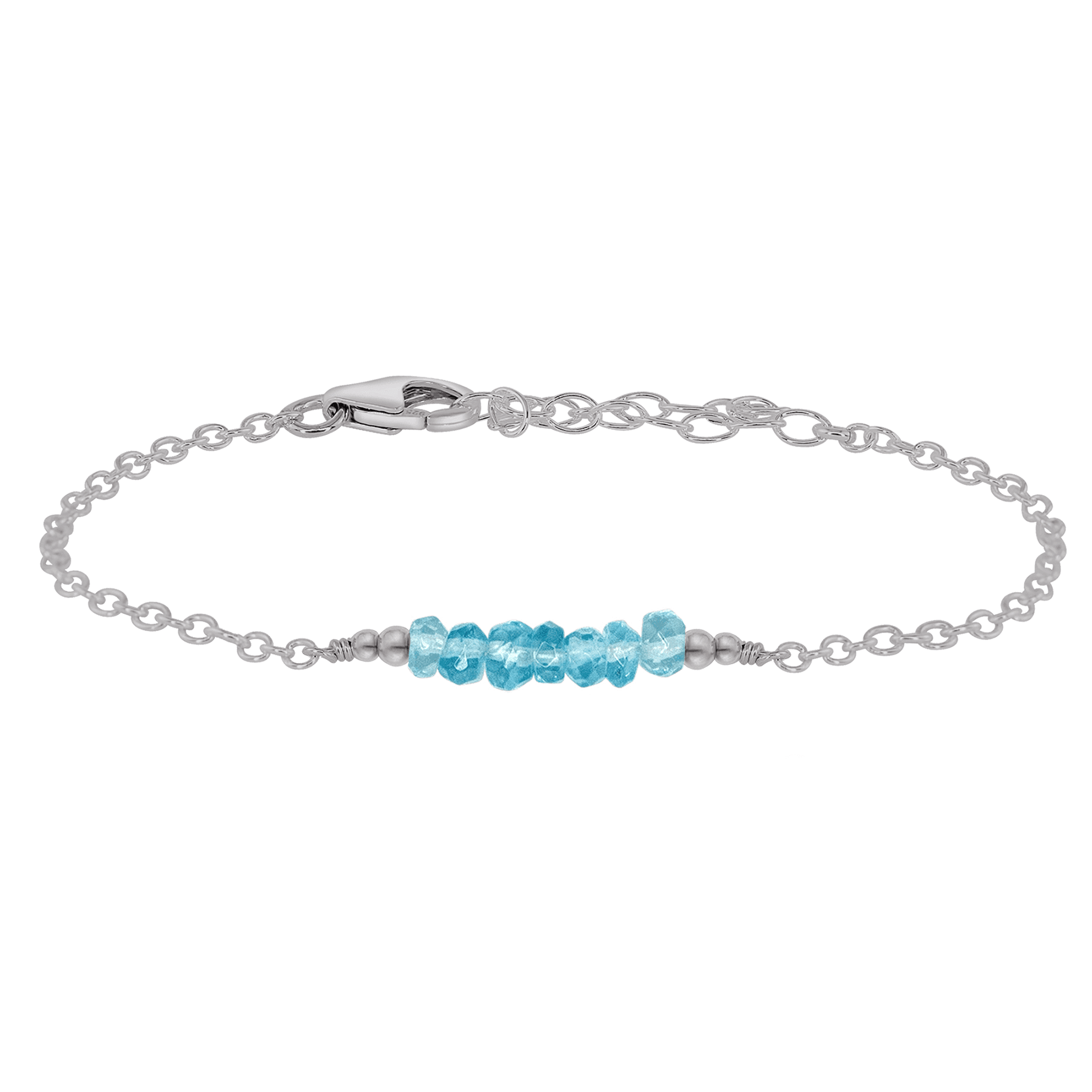 Sparkling Blue Apatite Gemstone Faceted Bead Bar Bracelet - Sparkling Blue Apatite Gemstone Faceted Bead Bar Bracelet - Stainless Steel - Luna Tide Handmade Crystal Jewellery