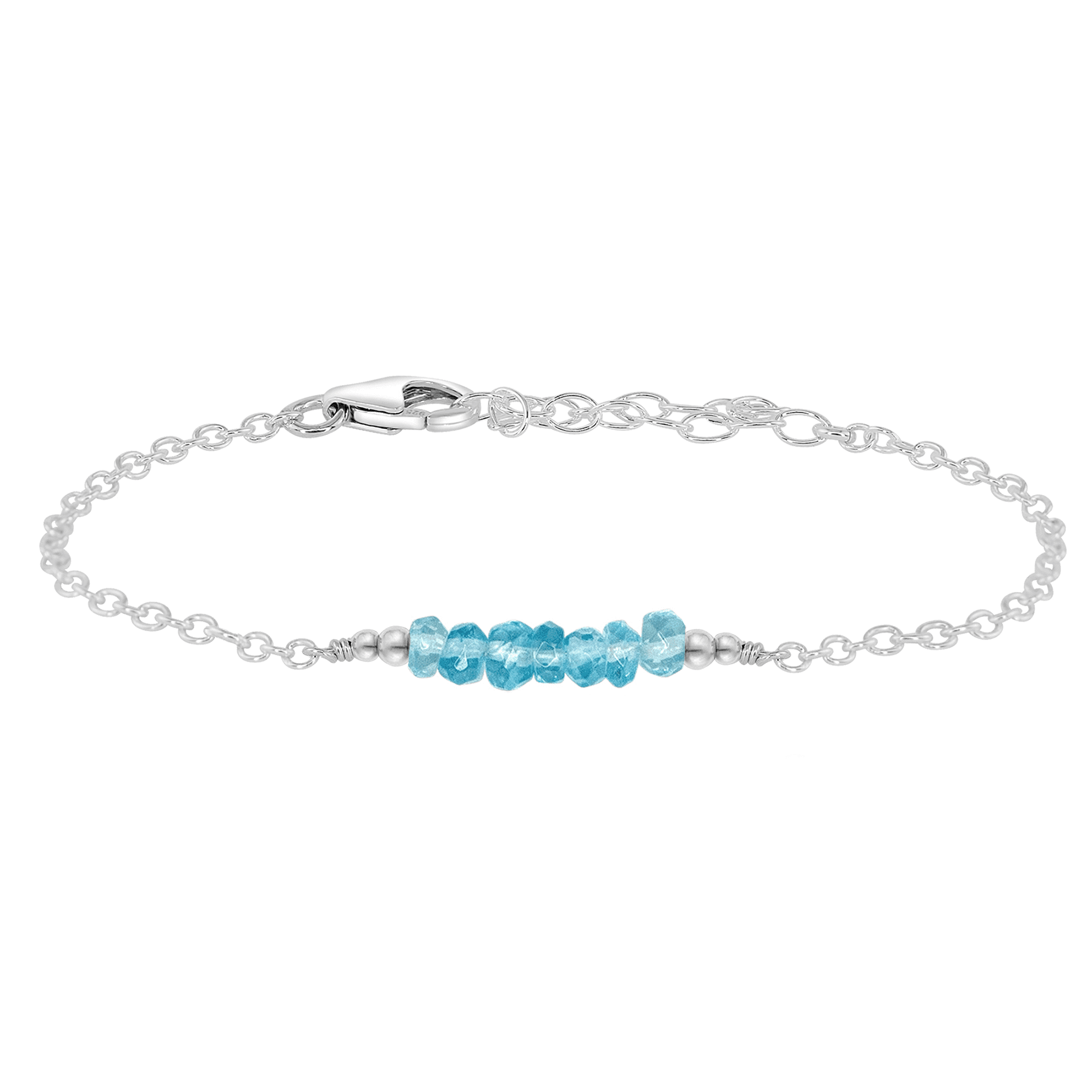 Sparkling Blue Apatite Gemstone Faceted Bead Bar Bracelet - Sparkling Blue Apatite Gemstone Faceted Bead Bar Bracelet - Sterling Silver - Luna Tide Handmade Crystal Jewellery