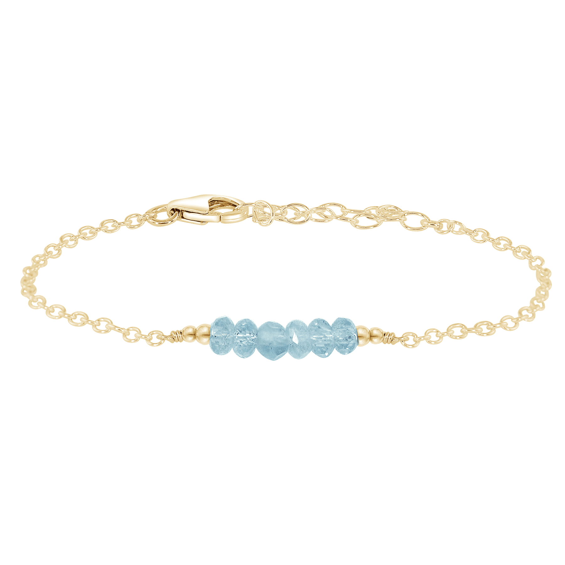 Sparkling Blue Aquamarine Gemstone Faceted Bead Bar Bracelet - Sparkling Blue Aquamarine Gemstone Faceted Bead Bar Bracelet - 14k Gold Fill - Luna Tide Handmade Crystal Jewellery