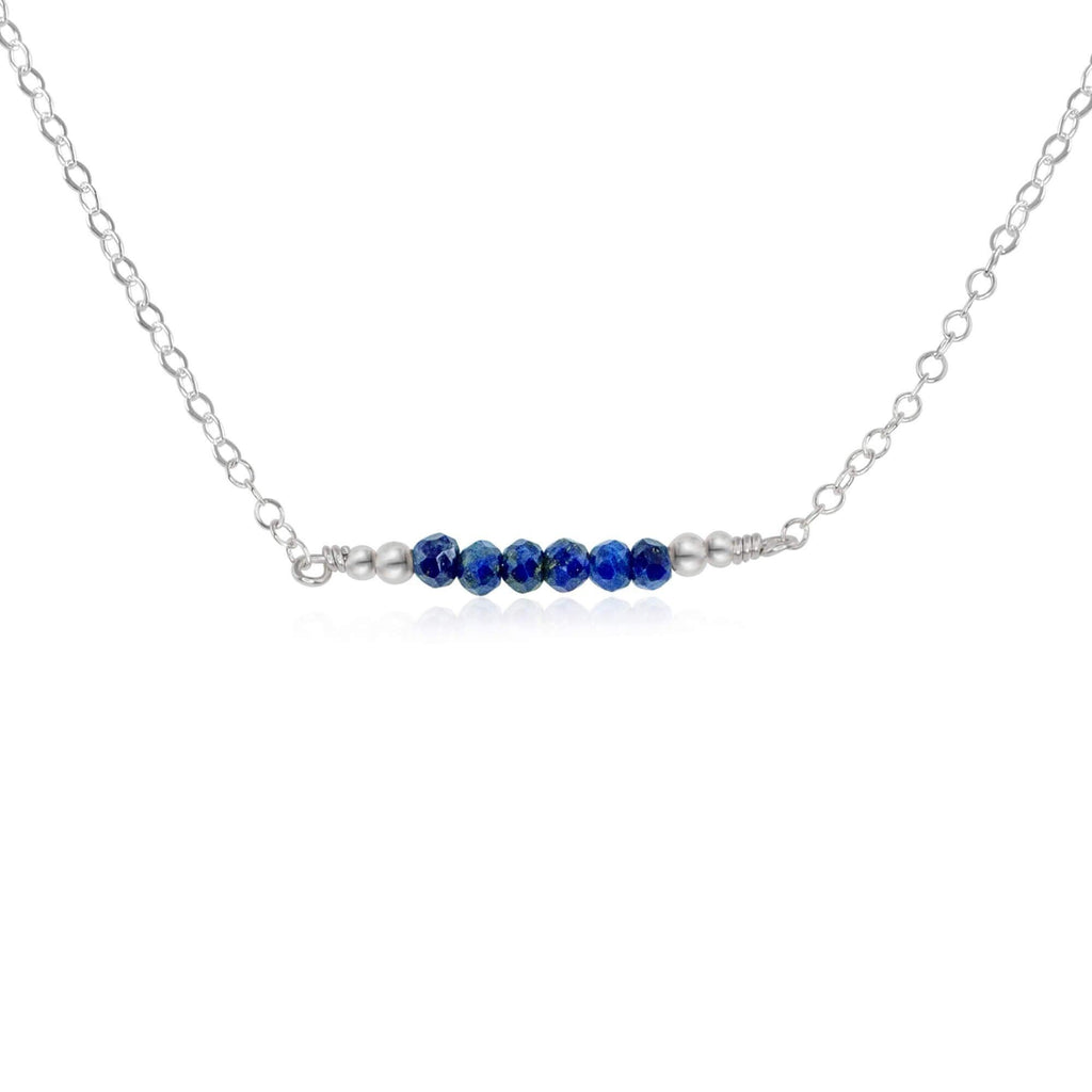 Sparkling Blue Lapis Lazuli Faceted Bead Bar Necklace - Sparkling Blue Lapis Lazuli Faceted Bead Bar Necklace - Sterling Silver - Luna Tide Handmade Crystal Jewellery