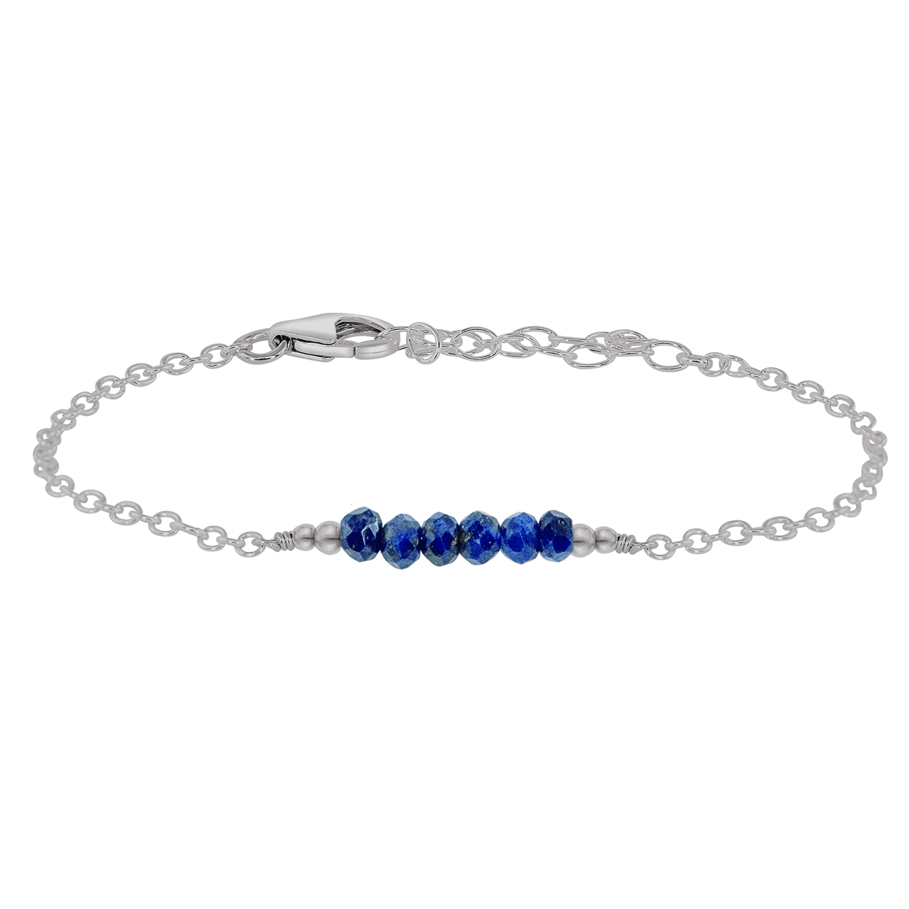 Sparkling Blue Lapis Lazuli Gemstone Faceted Bead Bar Bracelet - Sparkling Blue Lapis Lazuli Gemstone Faceted Bead Bar Bracelet - Stainless Steel - Luna Tide Handmade Crystal Jewellery