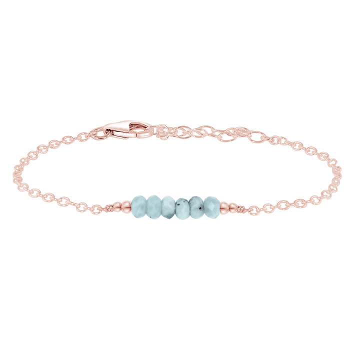 Sparkling Blue Larimar Gemstone Faceted Bead Bar Bracelet - Sparkling Blue Larimar Gemstone Faceted Bead Bar Bracelet - 14k Rose Gold Fill - Luna Tide Handmade Crystal Jewellery