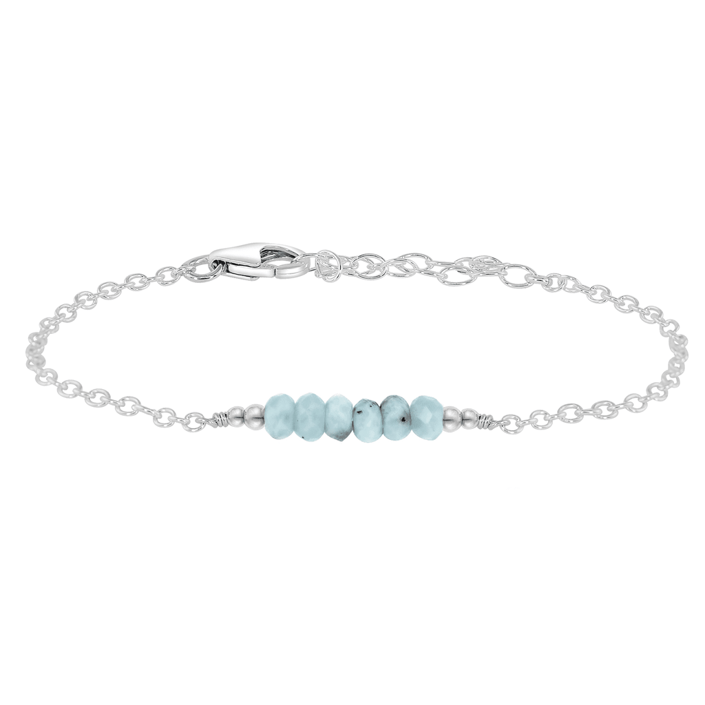 Sparkling Blue Larimar Gemstone Faceted Bead Bar Bracelet - Sparkling Blue Larimar Gemstone Faceted Bead Bar Bracelet - Sterling Silver - Luna Tide Handmade Crystal Jewellery