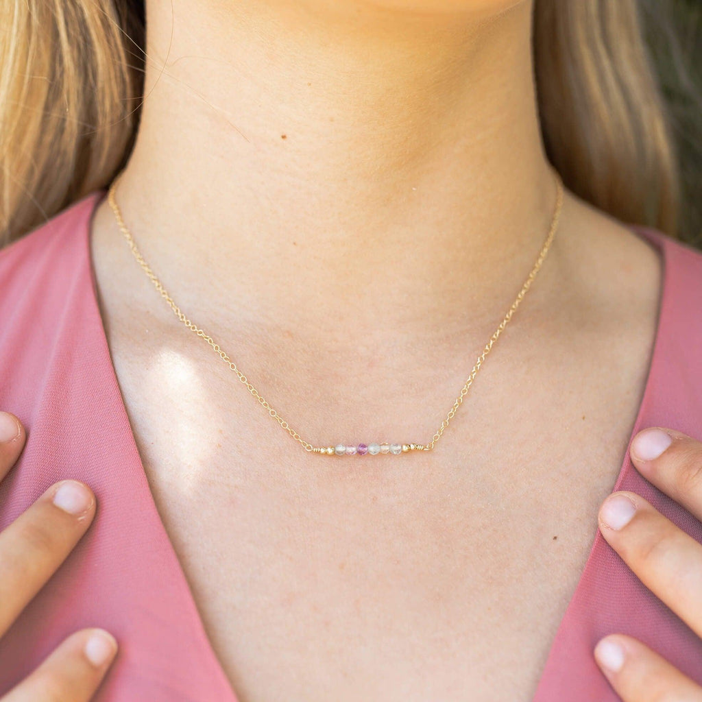 Sparkling Fluorite Faceted Bead Bar Necklace - Sparkling Fluorite Faceted Bead Bar Necklace - 14k Gold Fill - Luna Tide Handmade Crystal Jewellery