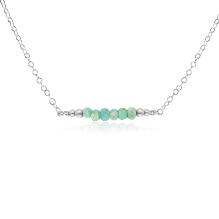 Sparkling Green Amazonite Faceted Bead Bar Necklace - Sparkling Green Amazonite Faceted Bead Bar Necklace - Sterling Silver - Luna Tide Handmade Crystal Jewellery