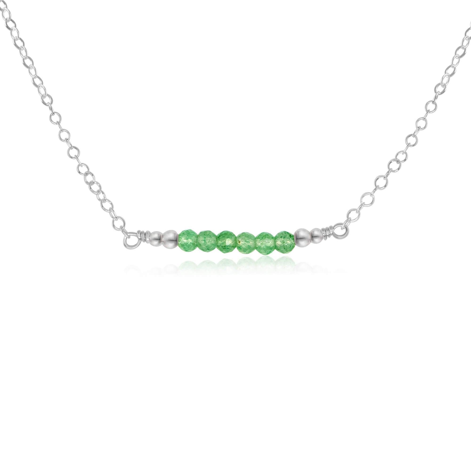 Sparkling Green Aventurine Faceted Bead Bar Necklace - Sparkling Green Aventurine Faceted Bead Bar Necklace - Sterling Silver - Luna Tide Handmade Crystal Jewellery
