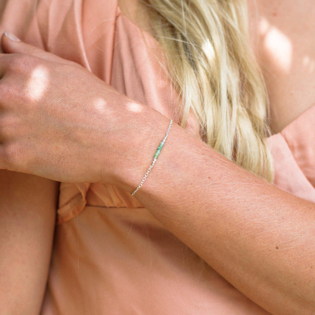 Sparkling Green Chrysoprase Gemstone Faceted Bead Bar Bracelet - Sparkling Green Chrysoprase Gemstone Faceted Bead Bar Bracelet - Sterling Silver - Luna Tide Handmade Crystal Jewellery