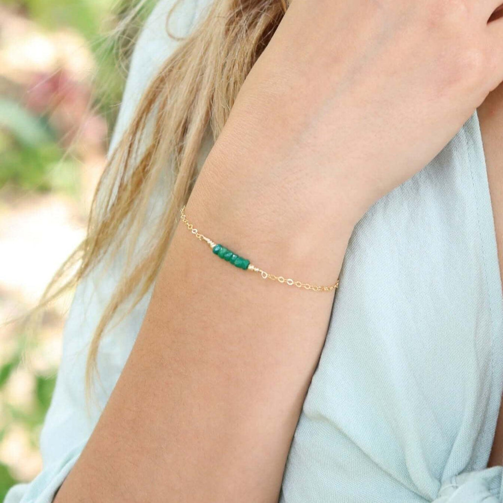 Sparkling Green Emerald Gemstone Faceted Bead Bar Bracelet - Sparkling Green Emerald Gemstone Faceted Bead Bar Bracelet - 14k Gold Fill - Luna Tide Handmade Crystal Jewellery