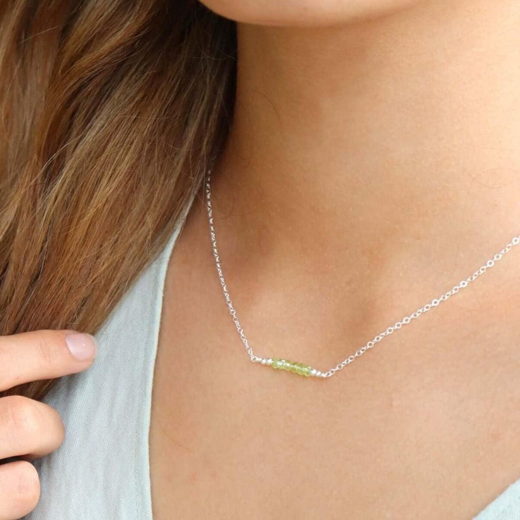 Sparkling Green Peridot Faceted Bead Bar Necklace - Sparkling Green Peridot Faceted Bead Bar Necklace - Sterling Silver - Luna Tide Handmade Crystal Jewellery