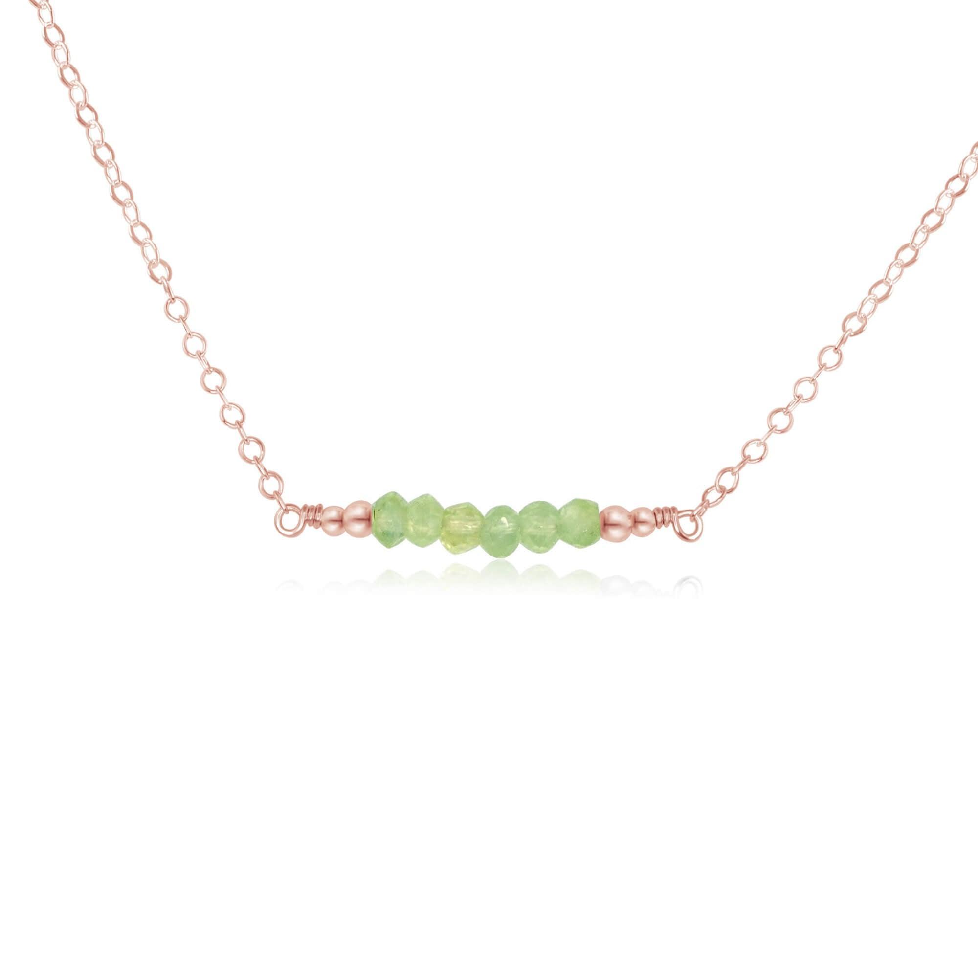 Sparkling Green Prehnite Faceted Bead Bar Necklace - Sparkling Green Prehnite Faceted Bead Bar Necklace - 14k Rose Gold Fill - Luna Tide Handmade Crystal Jewellery