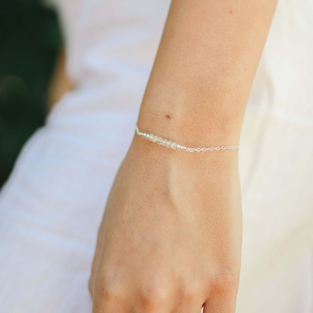 Sparkling Green Prehnite Gemstone Faceted Bead Bar Bracelet - Sparkling Green Prehnite Gemstone Faceted Bead Bar Bracelet - Sterling Silver - Luna Tide Handmade Crystal Jewellery