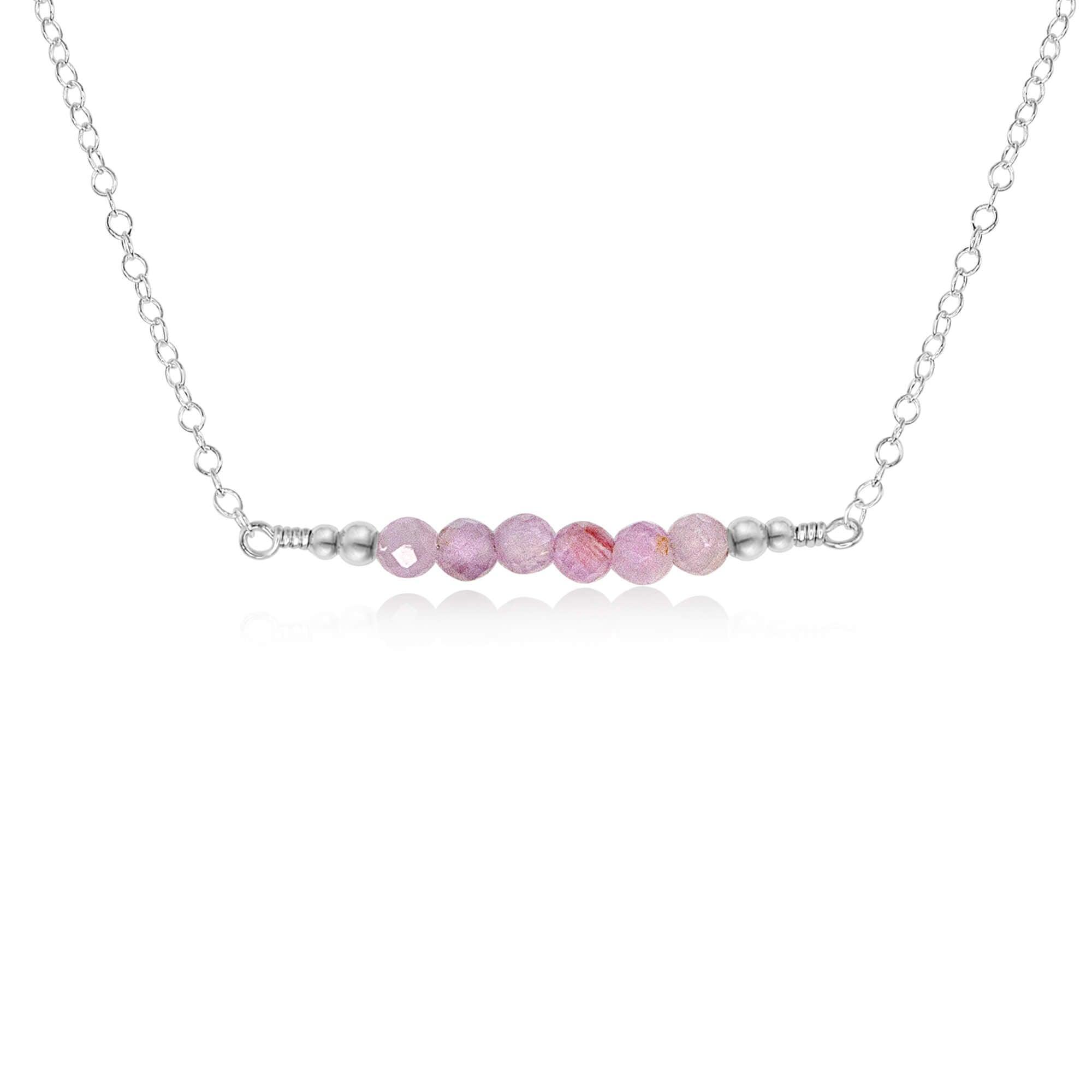 Sparkling Kunzite Faceted Bead Bar Necklace - Sparkling Kunzite Faceted Bead Bar Necklace - Sterling Silver - Luna Tide Handmade Crystal Jewellery