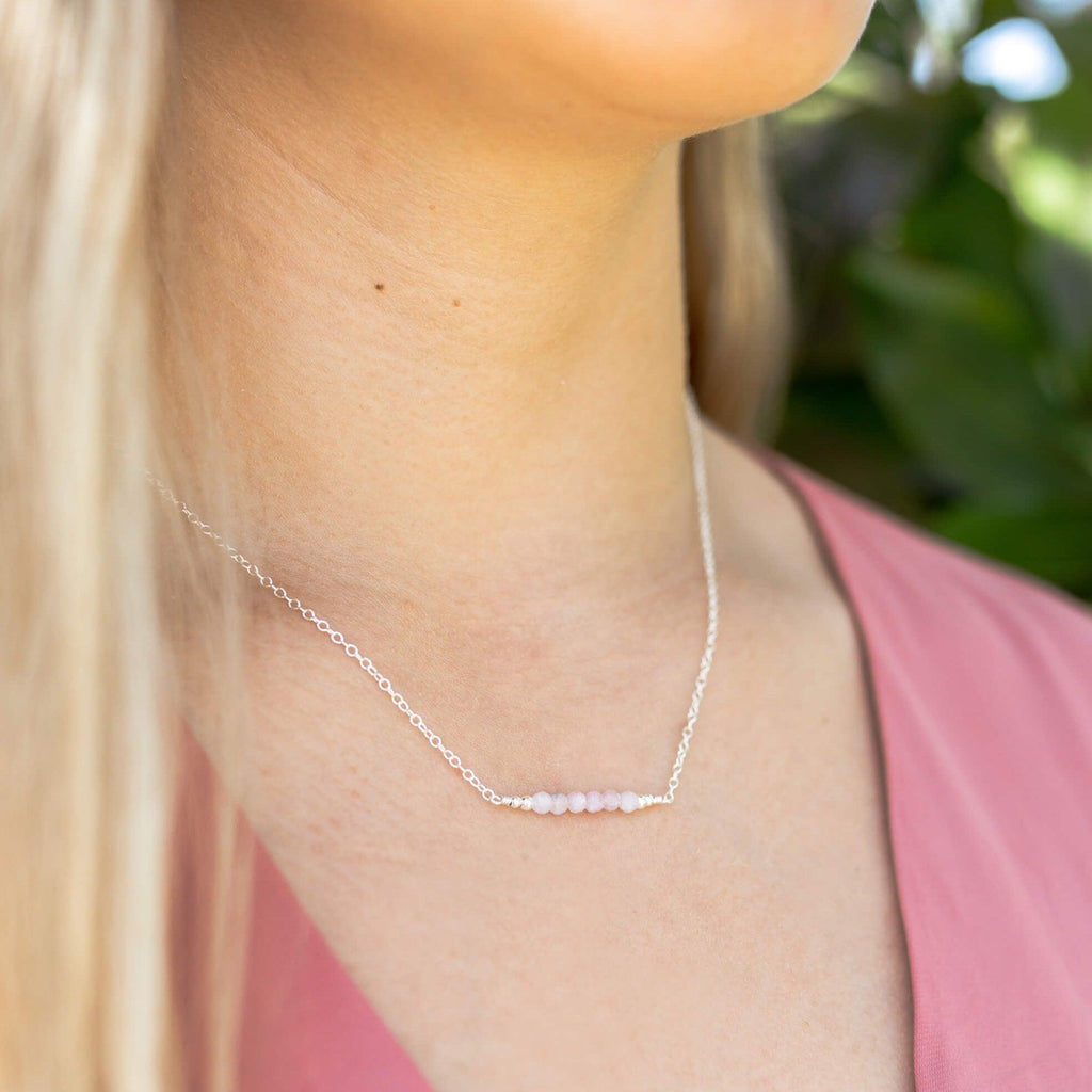 Sparkling Kunzite Faceted Bead Bar Necklace - Sparkling Kunzite Faceted Bead Bar Necklace - Sterling Silver - Luna Tide Handmade Crystal Jewellery