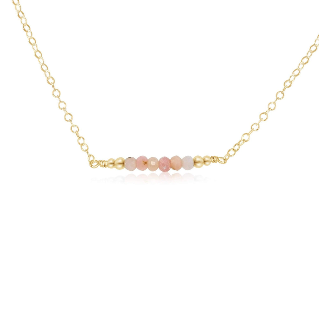 Sparkling Pink Peruvian Opal Faceted Bead Bar Necklace - Sparkling Pink Peruvian Opal Faceted Bead Bar Necklace - 14k Gold Fill - Luna Tide Handmade Crystal Jewellery