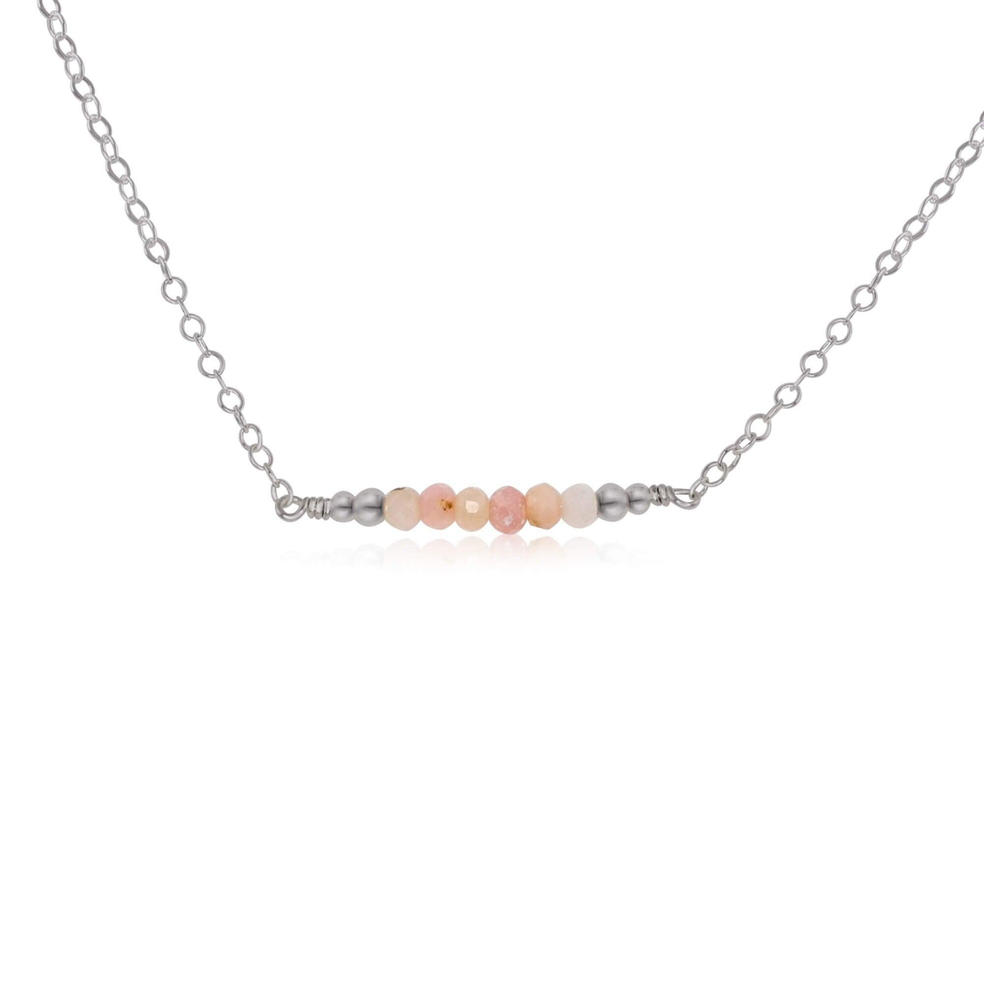 Sparkling Pink Peruvian Opal Faceted Bead Bar Necklace - Sparkling Pink Peruvian Opal Faceted Bead Bar Necklace - Stainless Steel - Luna Tide Handmade Crystal Jewellery