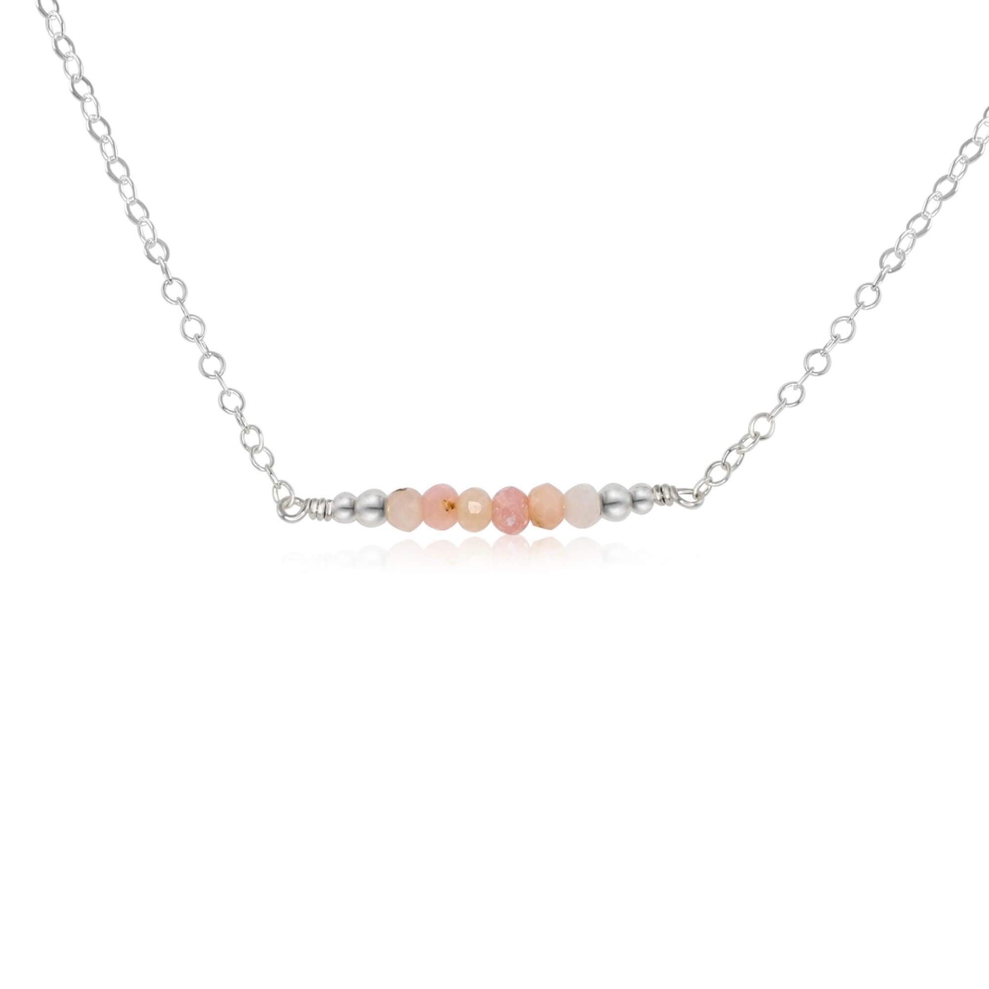 Sparkling Pink Peruvian Opal Faceted Bead Bar Necklace - Sparkling Pink Peruvian Opal Faceted Bead Bar Necklace - Sterling Silver - Luna Tide Handmade Crystal Jewellery