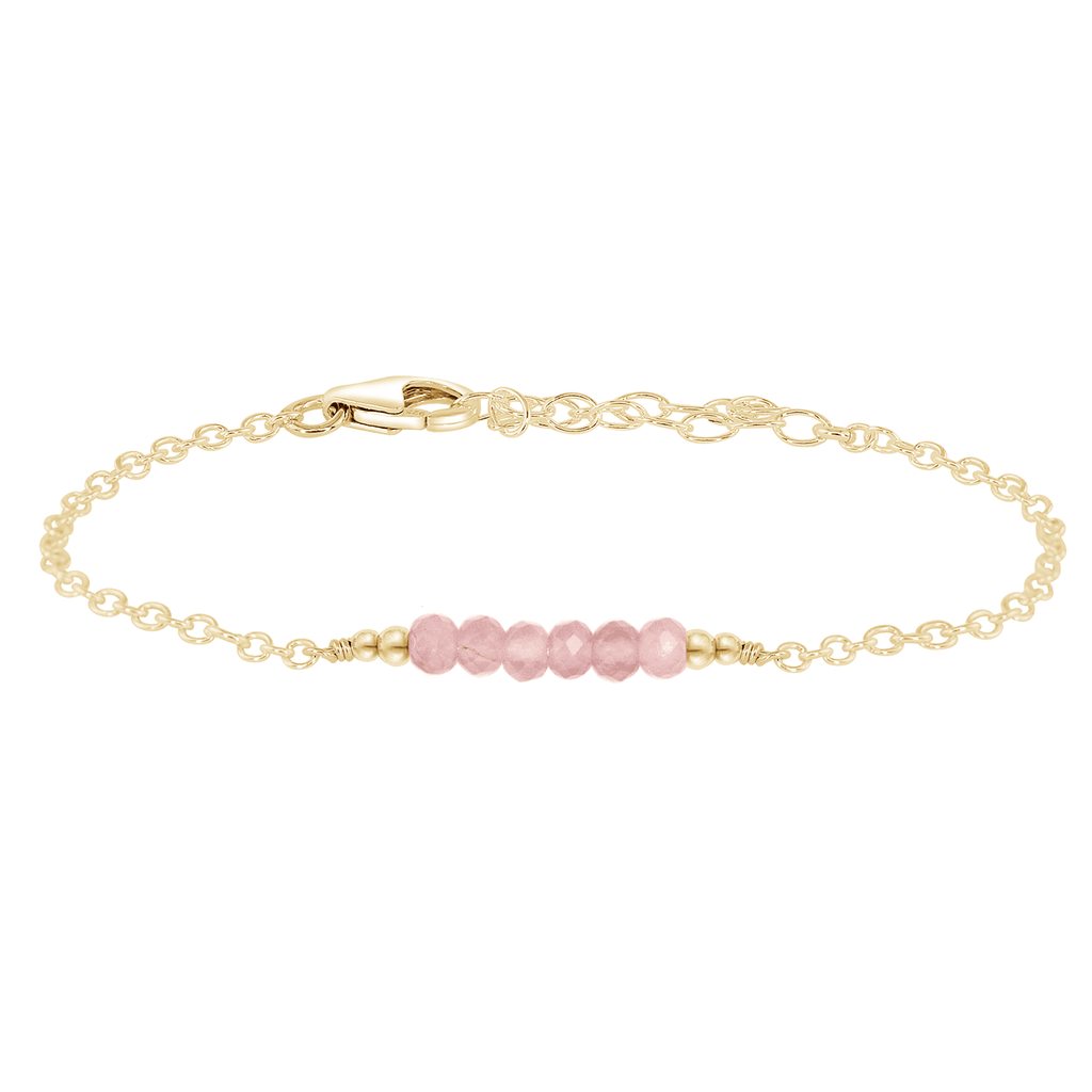 Sparkling Pink Rose Quartz Gemstone Faceted Bead Bar Bracelet - Sparkling Pink Rose Quartz Gemstone Faceted Bead Bar Bracelet - 14k Gold Fill - Luna Tide Handmade Crystal Jewellery