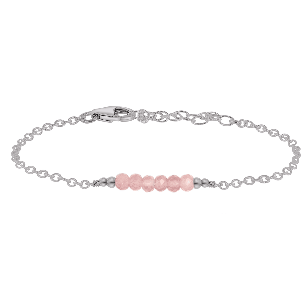 Sparkling Pink Rose Quartz Gemstone Faceted Bead Bar Bracelet - Sparkling Pink Rose Quartz Gemstone Faceted Bead Bar Bracelet - Stainless Steel - Luna Tide Handmade Crystal Jewellery