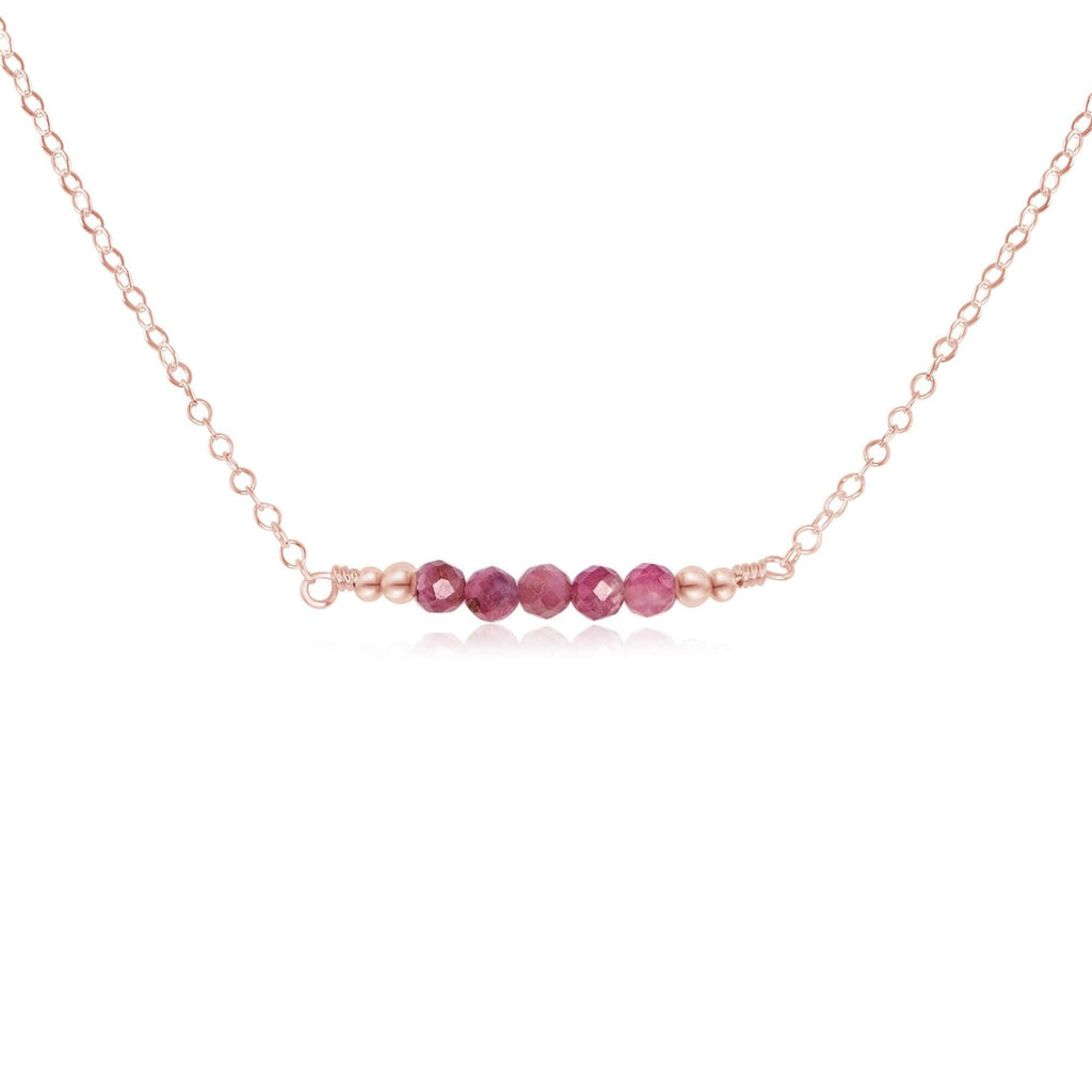 Sparkling Pink Tourmaline Faceted Bead Bar Necklace - Sparkling Pink Tourmaline Faceted Bead Bar Necklace - 14k Rose Gold Fill - Luna Tide Handmade Crystal Jewellery