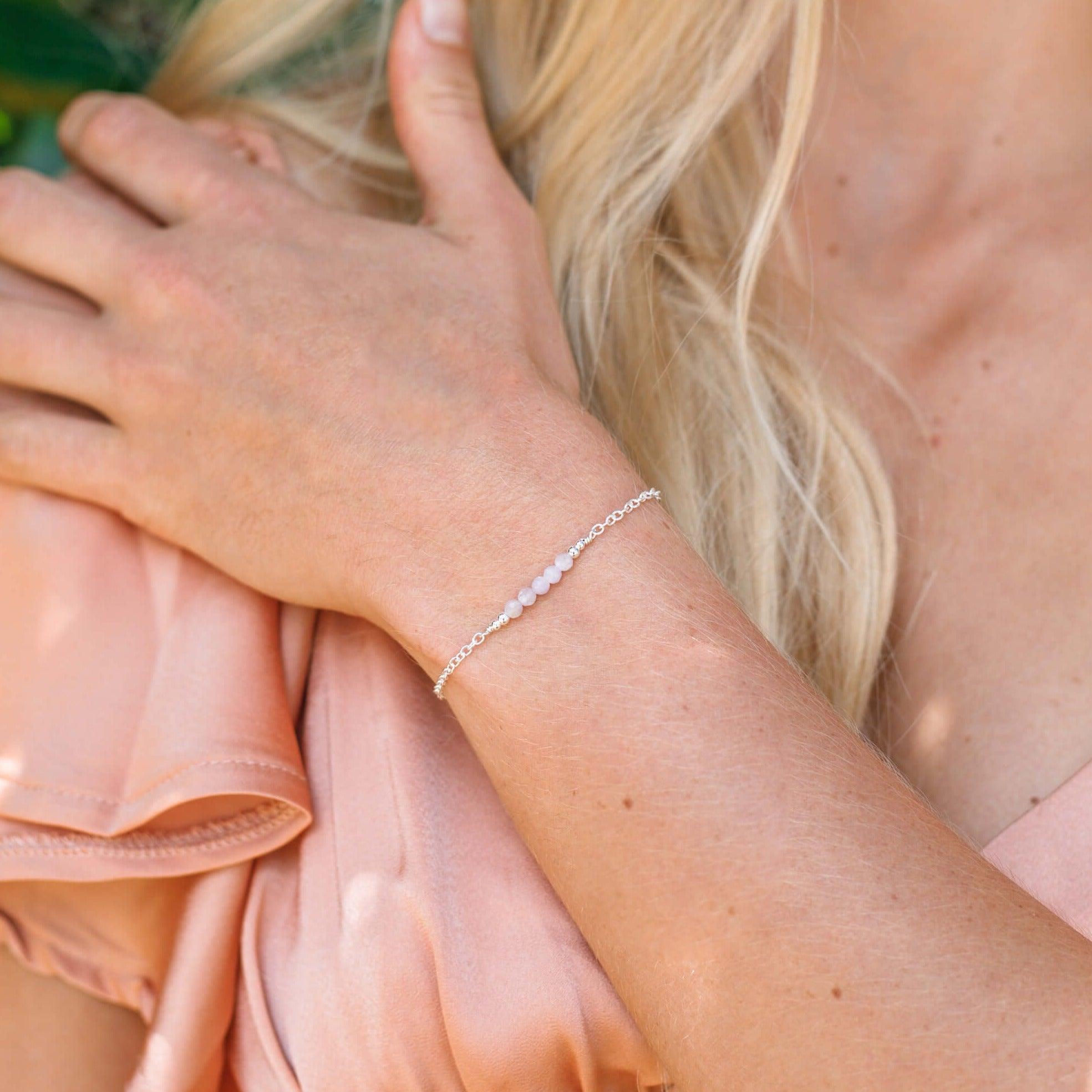 Sparkling Purple Kunzite Gemstone Faceted Bead Bar Bracelet - Sparkling Purple Kunzite Gemstone Faceted Bead Bar Bracelet - Sterling Silver - Luna Tide Handmade Crystal Jewellery