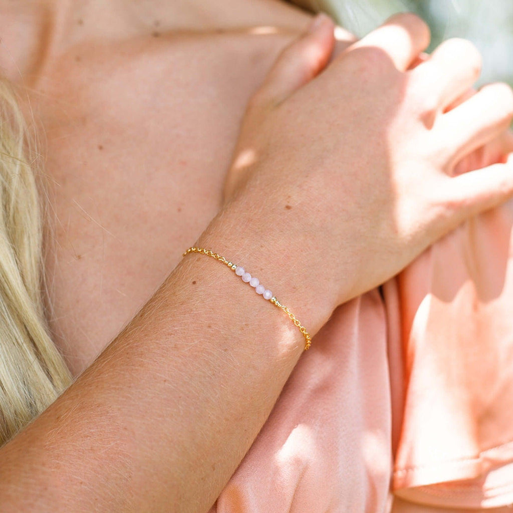 Sparkling Purple Kunzite Gemstone Faceted Bead Bar Bracelet - Sparkling Purple Kunzite Gemstone Faceted Bead Bar Bracelet - Sterling Silver - Luna Tide Handmade Crystal Jewellery