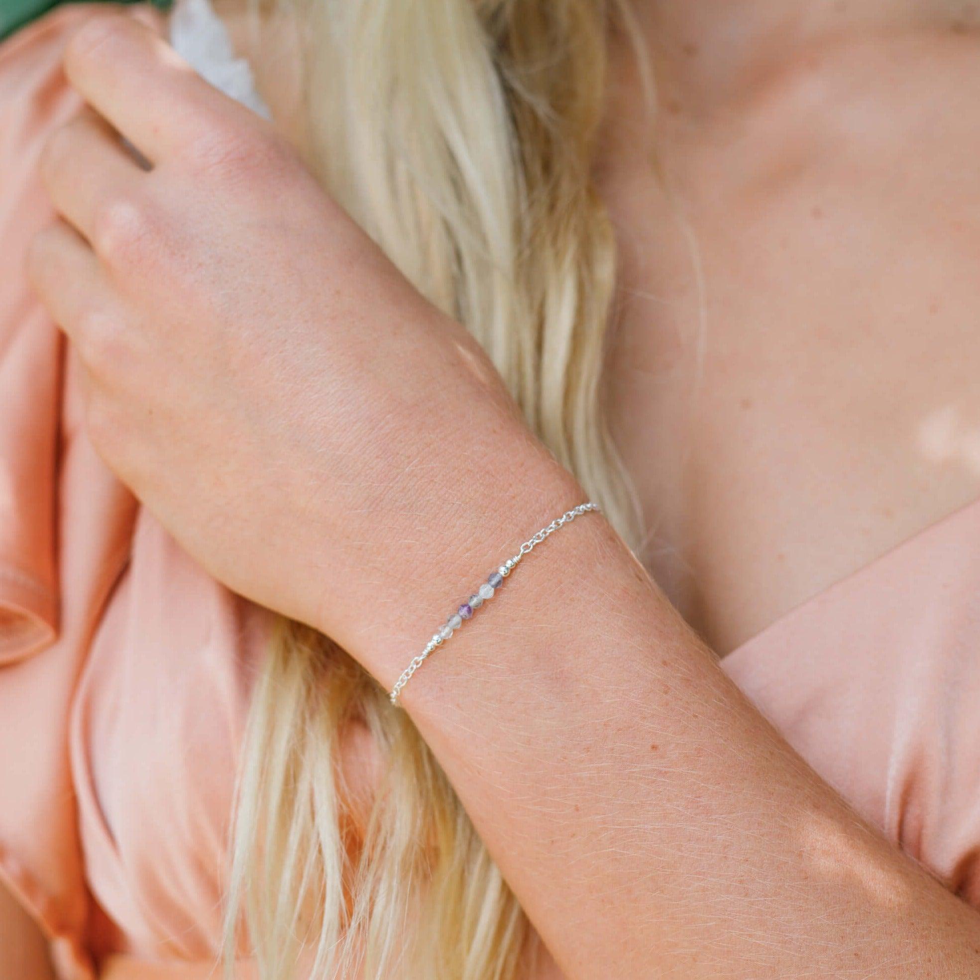 Sparkling Rainbow Fluorite Gemstone Faceted Bead Bar Bracelet - Sparkling Rainbow Fluorite Gemstone Faceted Bead Bar Bracelet - 14k Gold Fill - Luna Tide Handmade Crystal Jewellery