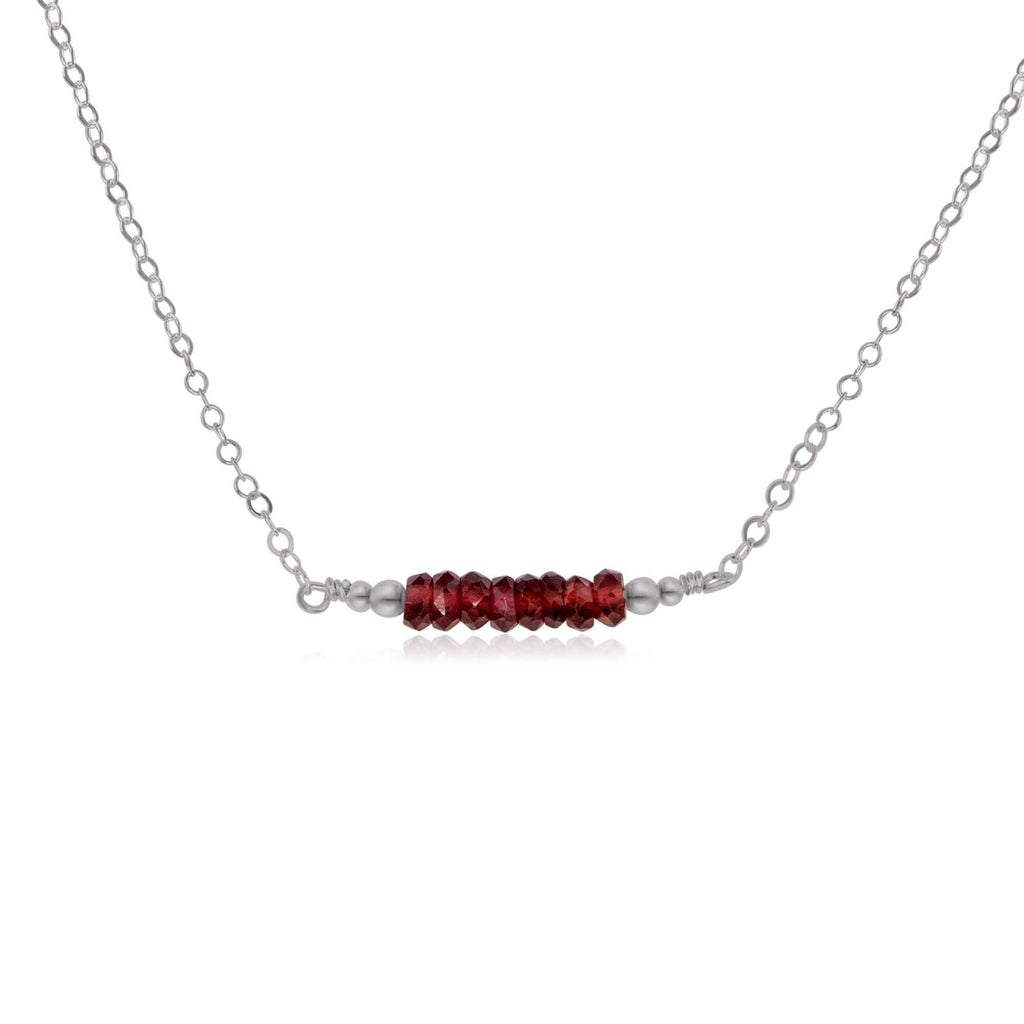 Sparkling Red Garnet Faceted Bead Bar Necklace - Sparkling Red Garnet Faceted Bead Bar Necklace - Stainless Steel - Luna Tide Handmade Crystal Jewellery