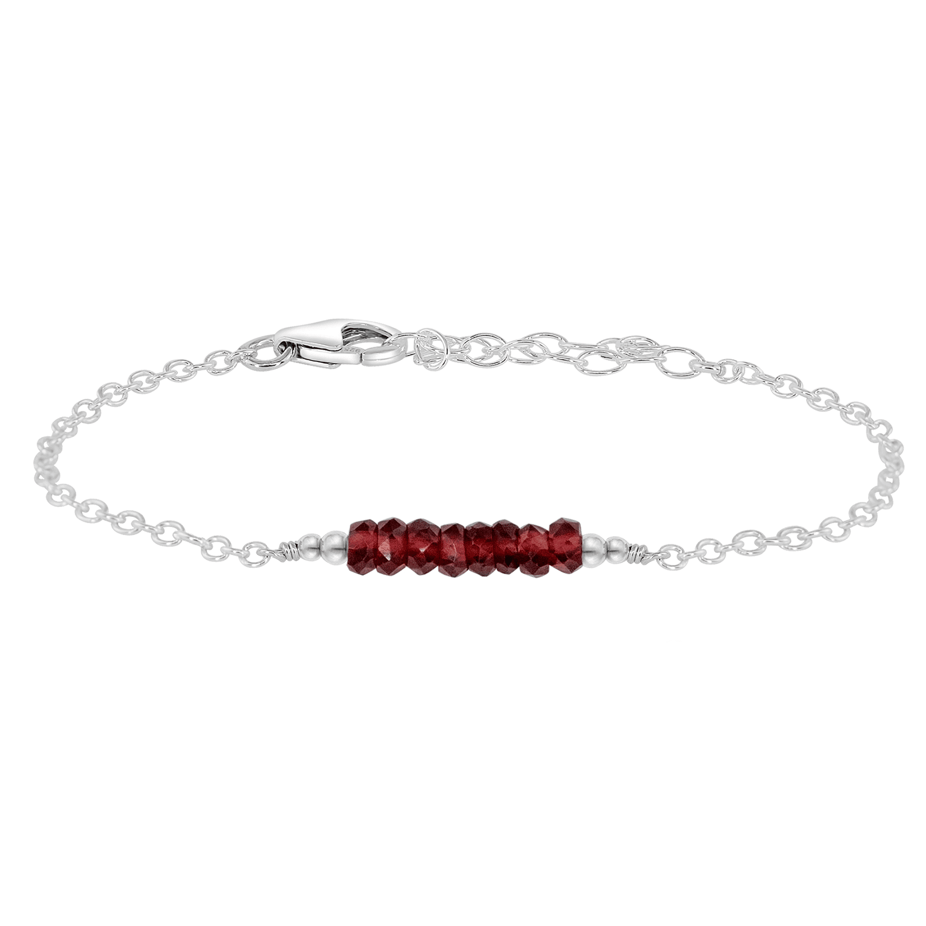 Sparkling Red Garnet Gemstone Faceted Bead Bar Bracelet - Sparkling Red Garnet Gemstone Faceted Bead Bar Bracelet - Sterling Silver - Luna Tide Handmade Crystal Jewellery