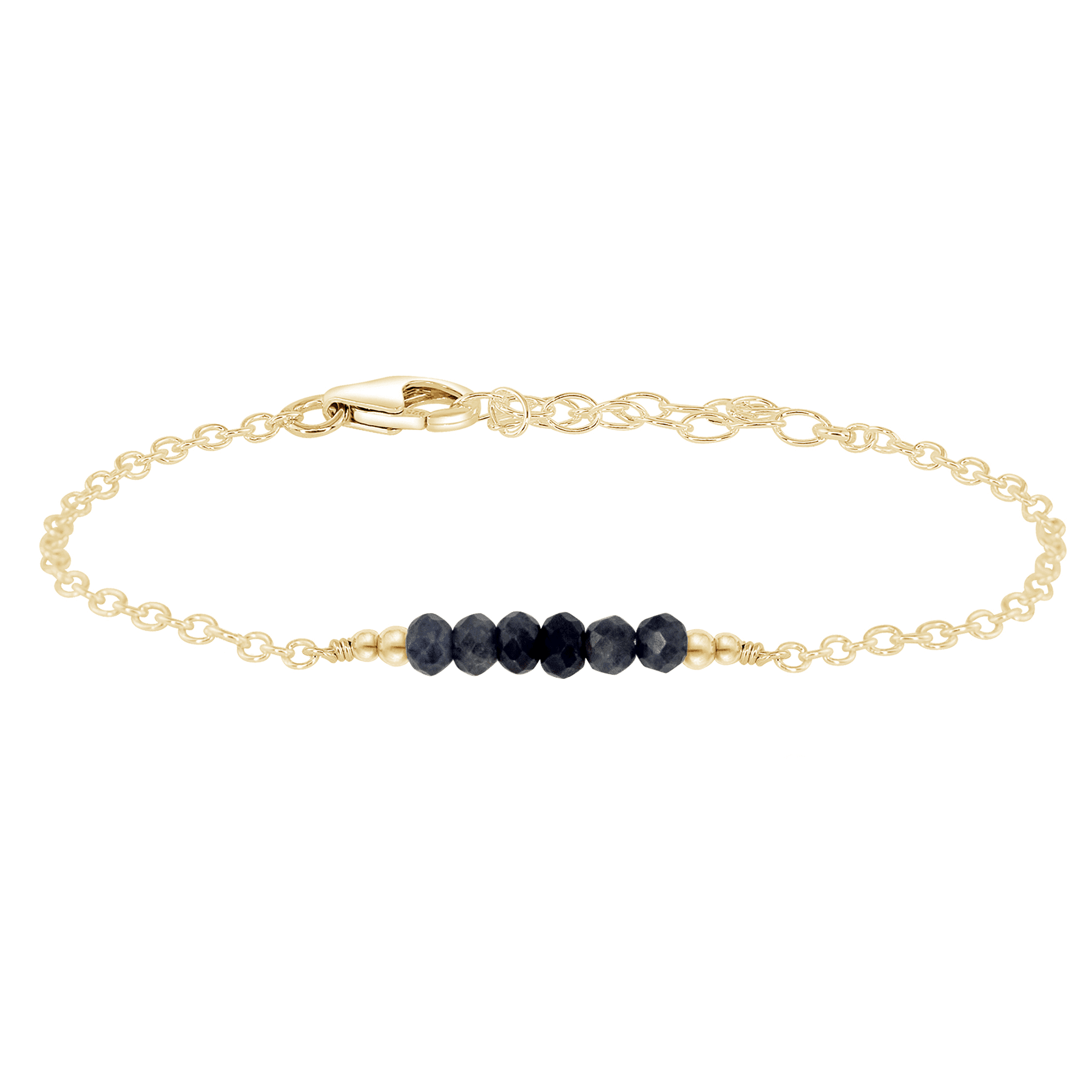 Sparkling Sapphire Gemstone Faceted Bead Bar Bracelet - Sparkling Sapphire Gemstone Faceted Bead Bar Bracelet - 14k Gold Fill - Luna Tide Handmade Crystal Jewellery