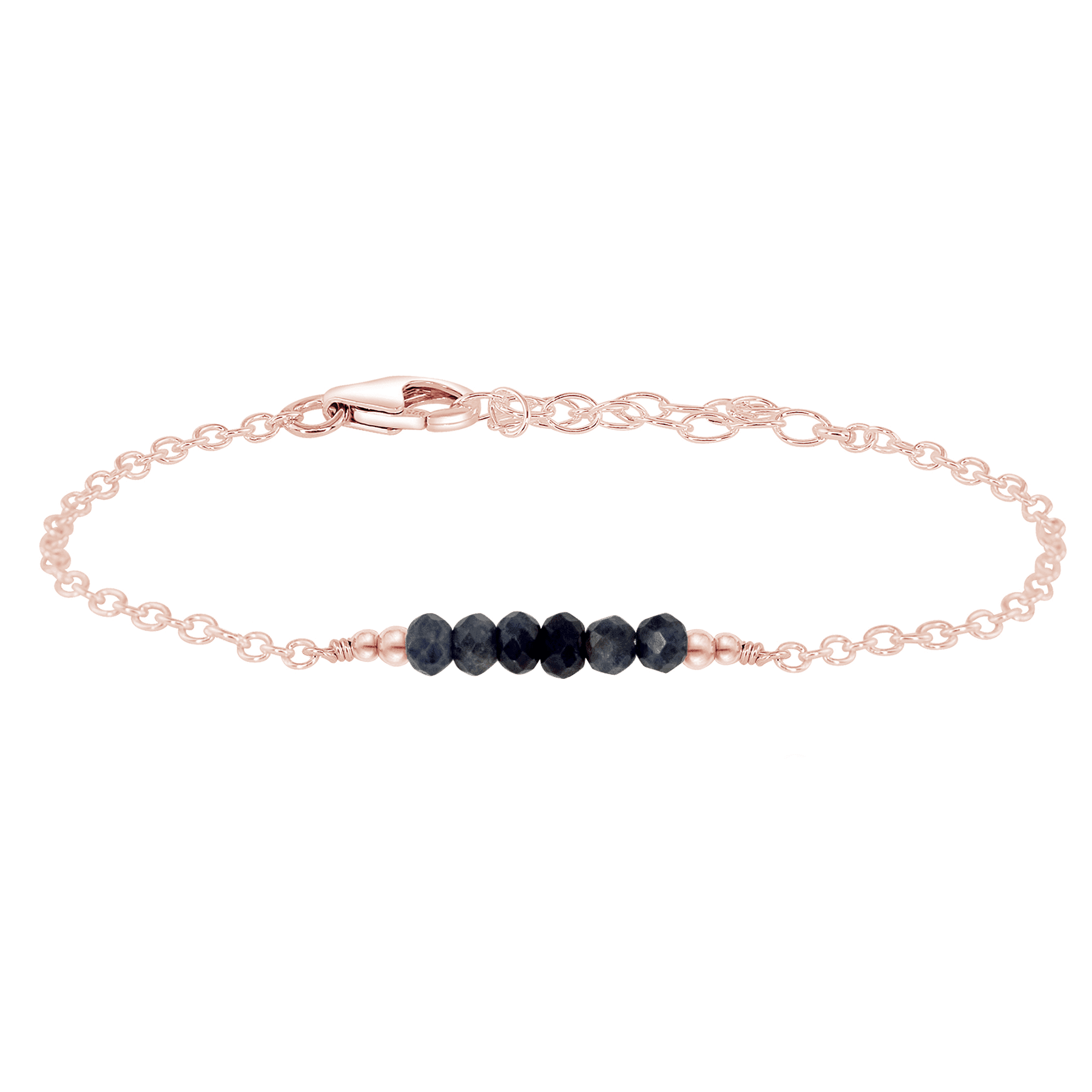 Sparkling Sapphire Gemstone Faceted Bead Bar Bracelet - Sparkling Sapphire Gemstone Faceted Bead Bar Bracelet - 14k Rose Gold Fill - Luna Tide Handmade Crystal Jewellery