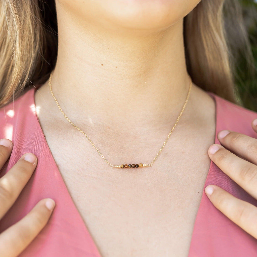 Sparkling Tiger's Eye Faceted Bead Bar Necklace - Sparkling Tiger's Eye Faceted Bead Bar Necklace - 14k Gold Fill - Luna Tide Handmade Crystal Jewellery
