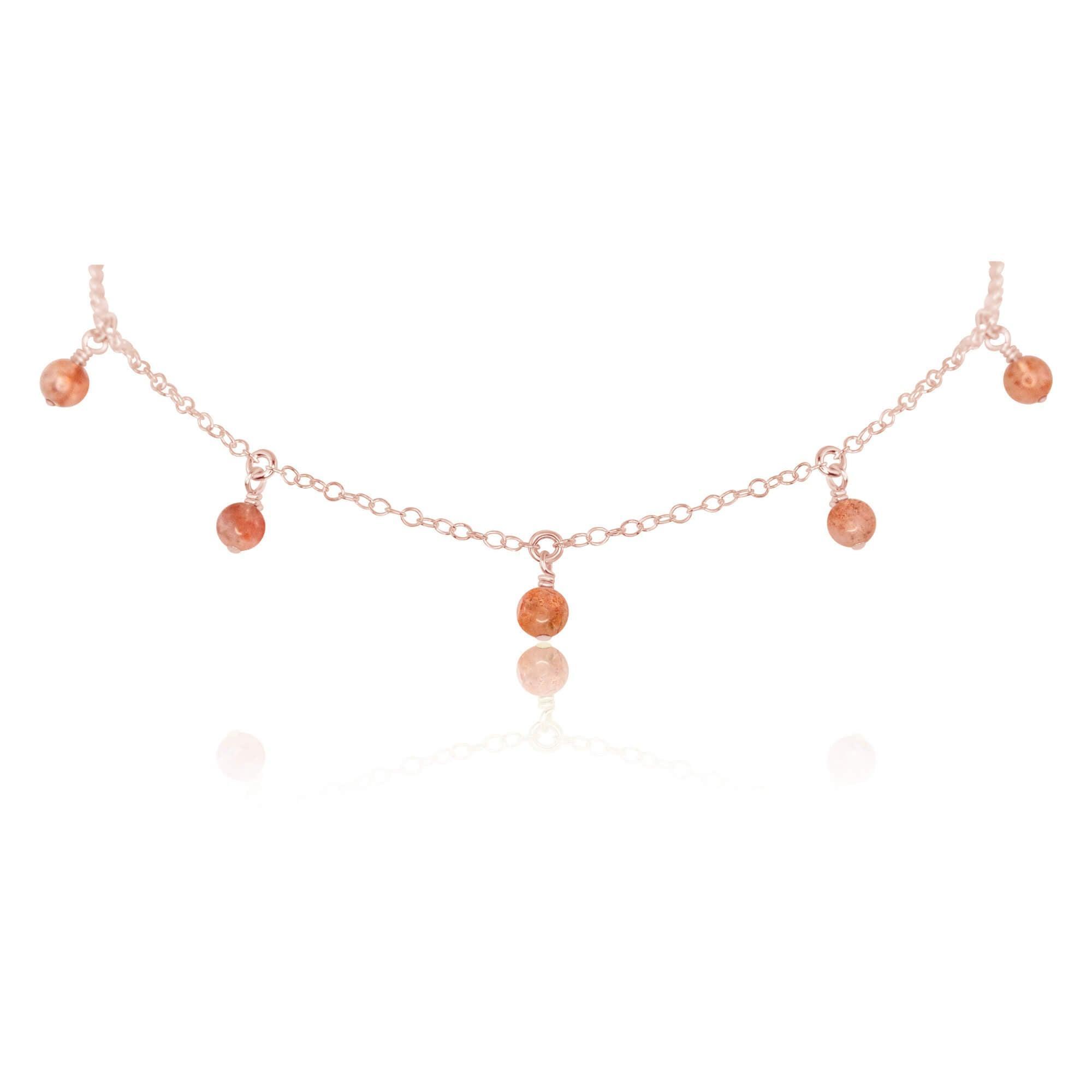 Sunstone Bead Drop Choker - Sunstone Bead Drop Choker - 14k Rose Gold Fill - Luna Tide Handmade Crystal Jewellery