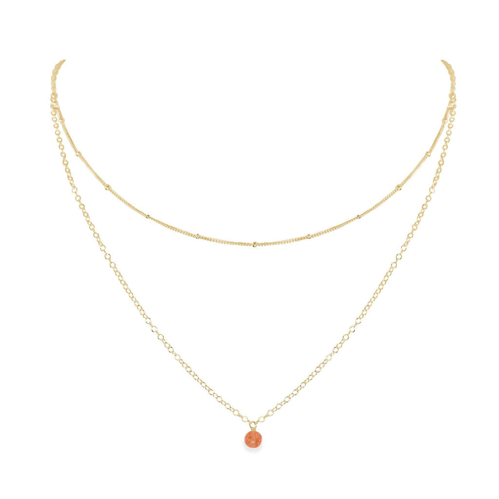 Sunstone Gemstone Chain Layered Choker Necklace - Sunstone Gemstone Chain Layered Choker Necklace - 14k Gold Fill - Luna Tide Handmade Crystal Jewellery