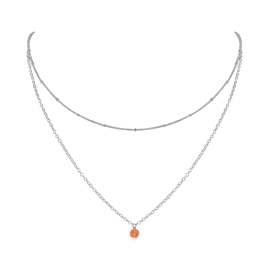 Sunstone Gemstone Chain Layered Choker Necklace - Sunstone Gemstone Chain Layered Choker Necklace - Stainless Steel - Luna Tide Handmade Crystal Jewellery