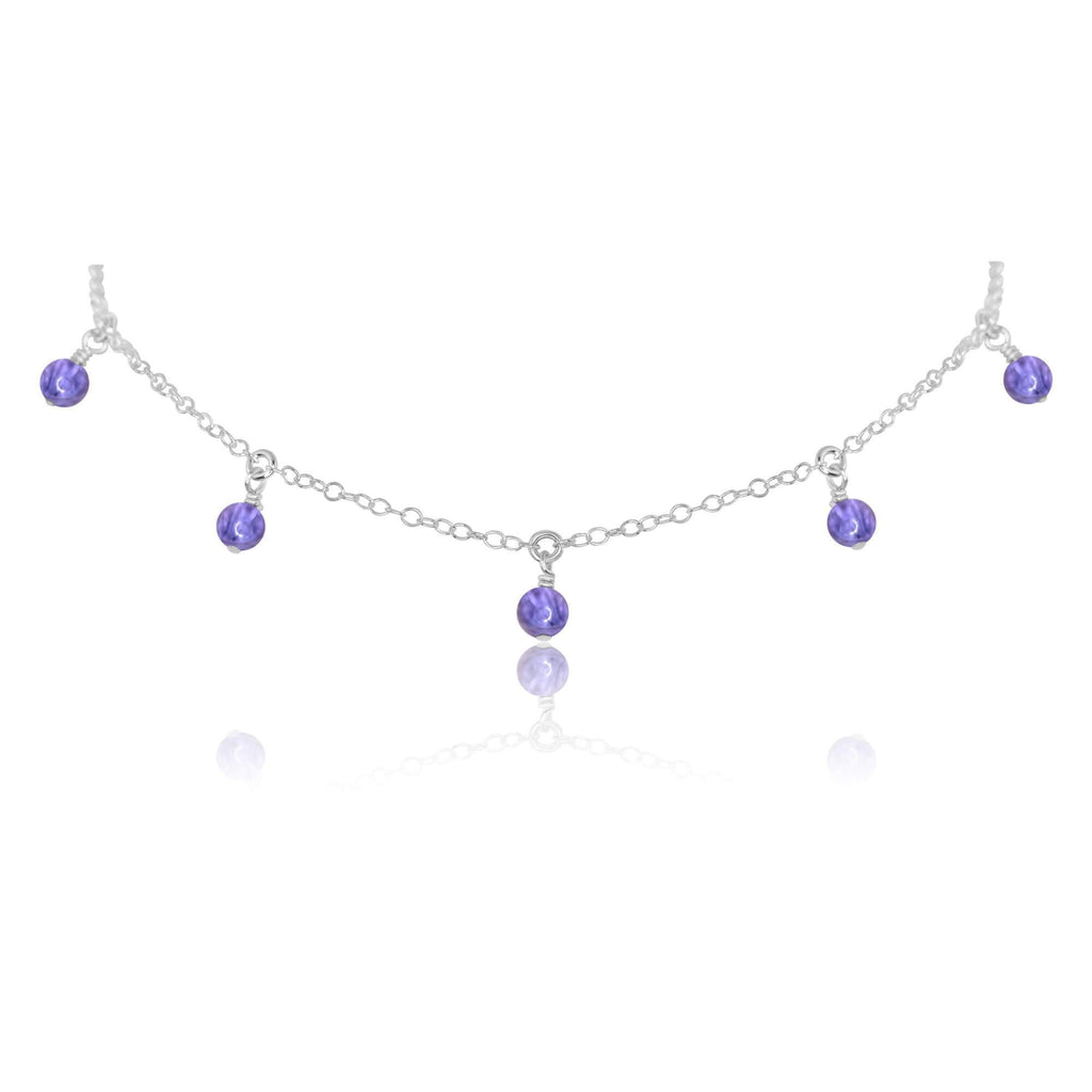 Tanzanite Bead Drop Choker - Tanzanite Bead Drop Choker - Sterling Silver - Luna Tide Handmade Crystal Jewellery