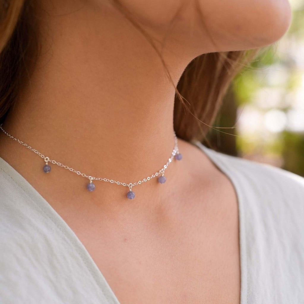 Tanzanite Bead Drop Choker - Tanzanite Bead Drop Choker - Sterling Silver - Luna Tide Handmade Crystal Jewellery