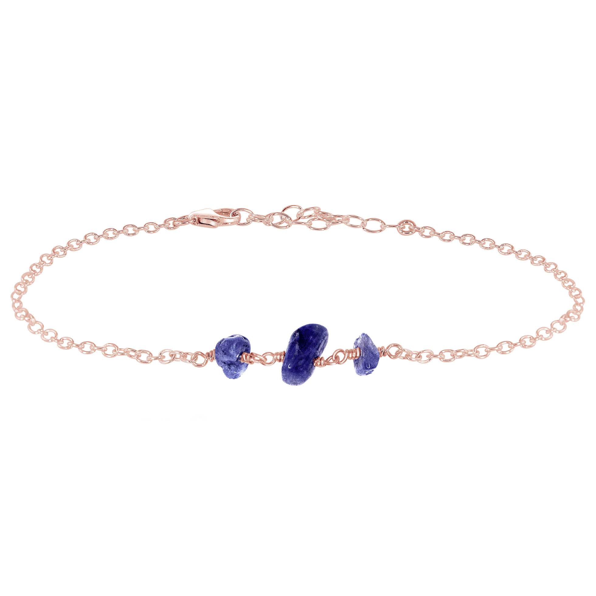 Tanzanite Beaded Chain Anklet - Tanzanite Beaded Chain Anklet - 14k Rose Gold Fill - Luna Tide Handmade Crystal Jewellery